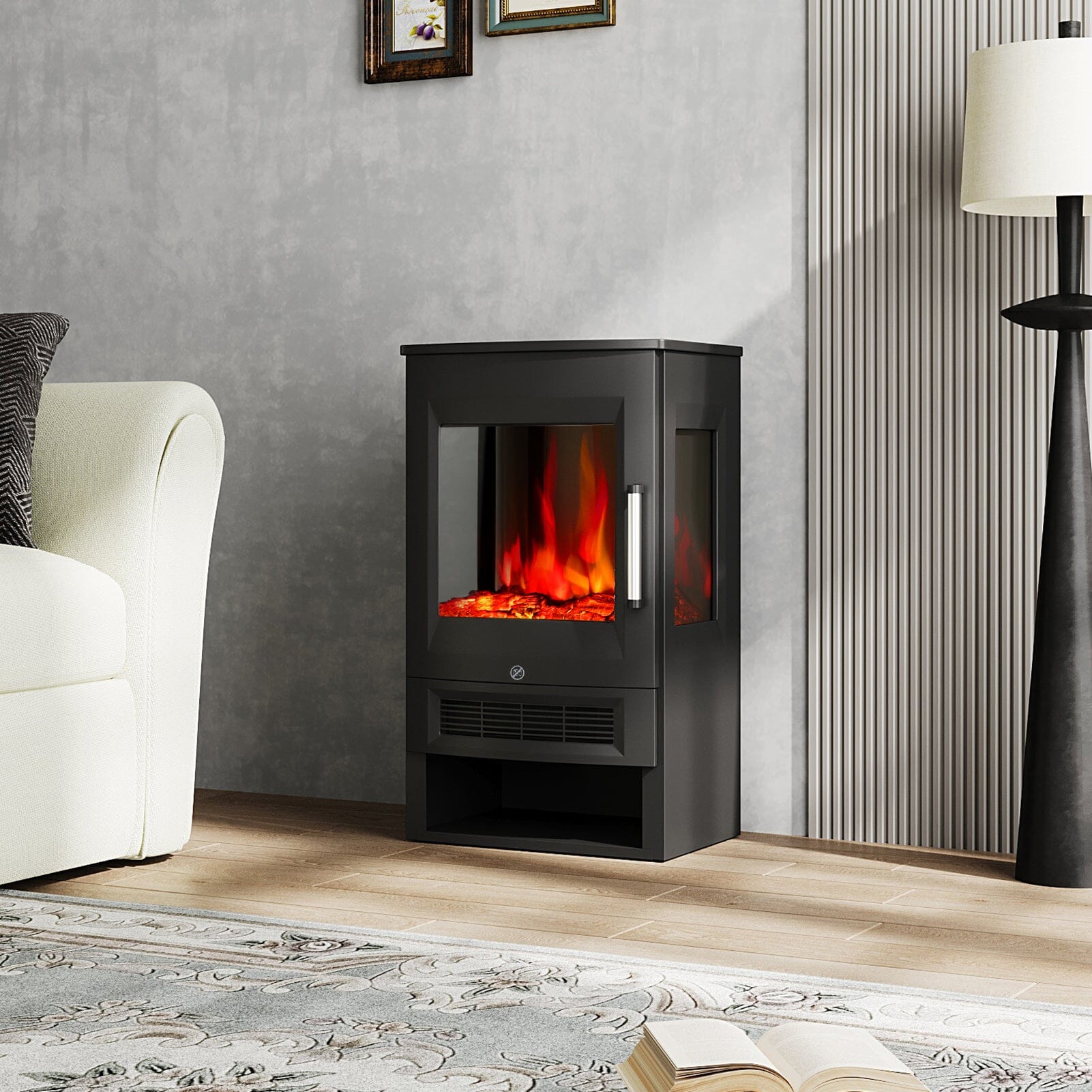 Smallbee 3-Sided Freestanding Electric Fireplace with Remote Control – Black, 900/1800W, Adjustable LED Flame & Temperature Smallbee UK 