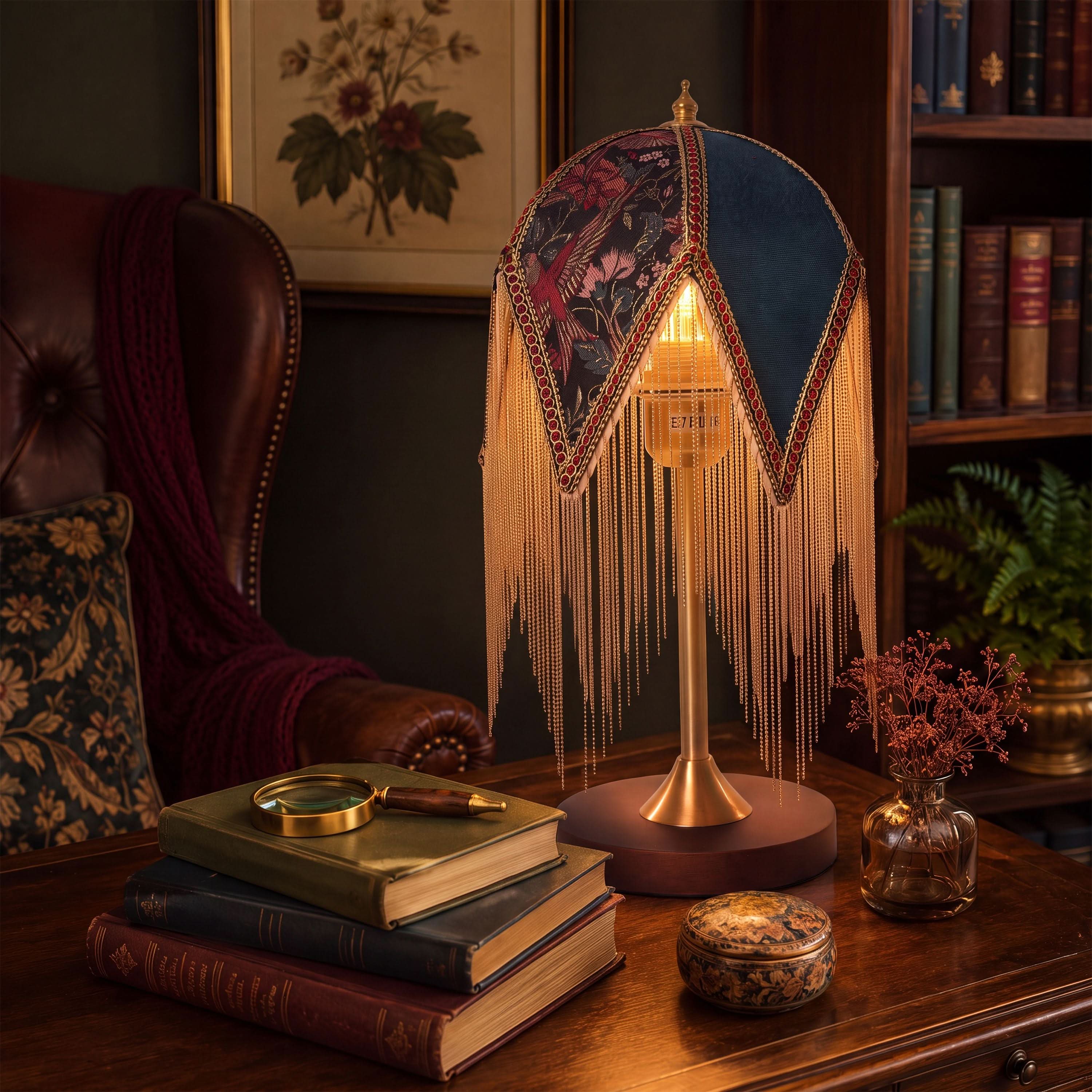 Mid-Century Vintage Tassel Table Lamp | Antique Brass & Fabric Bedside Lamp Lightsin UK 