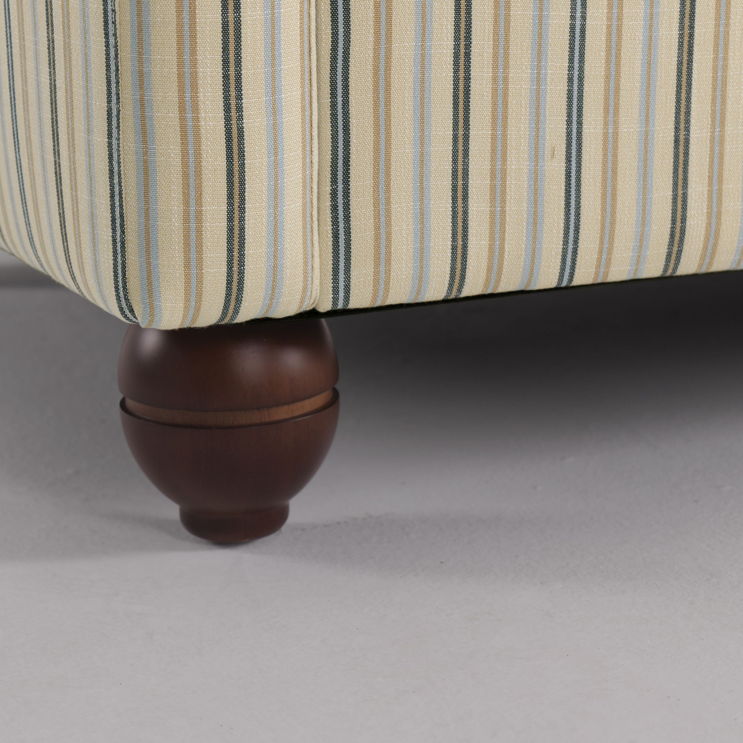 Cottonfy Striped Cotton Linen Blend Rolled Arm Sofa with Soild Wood Bun Feet Living and Home 