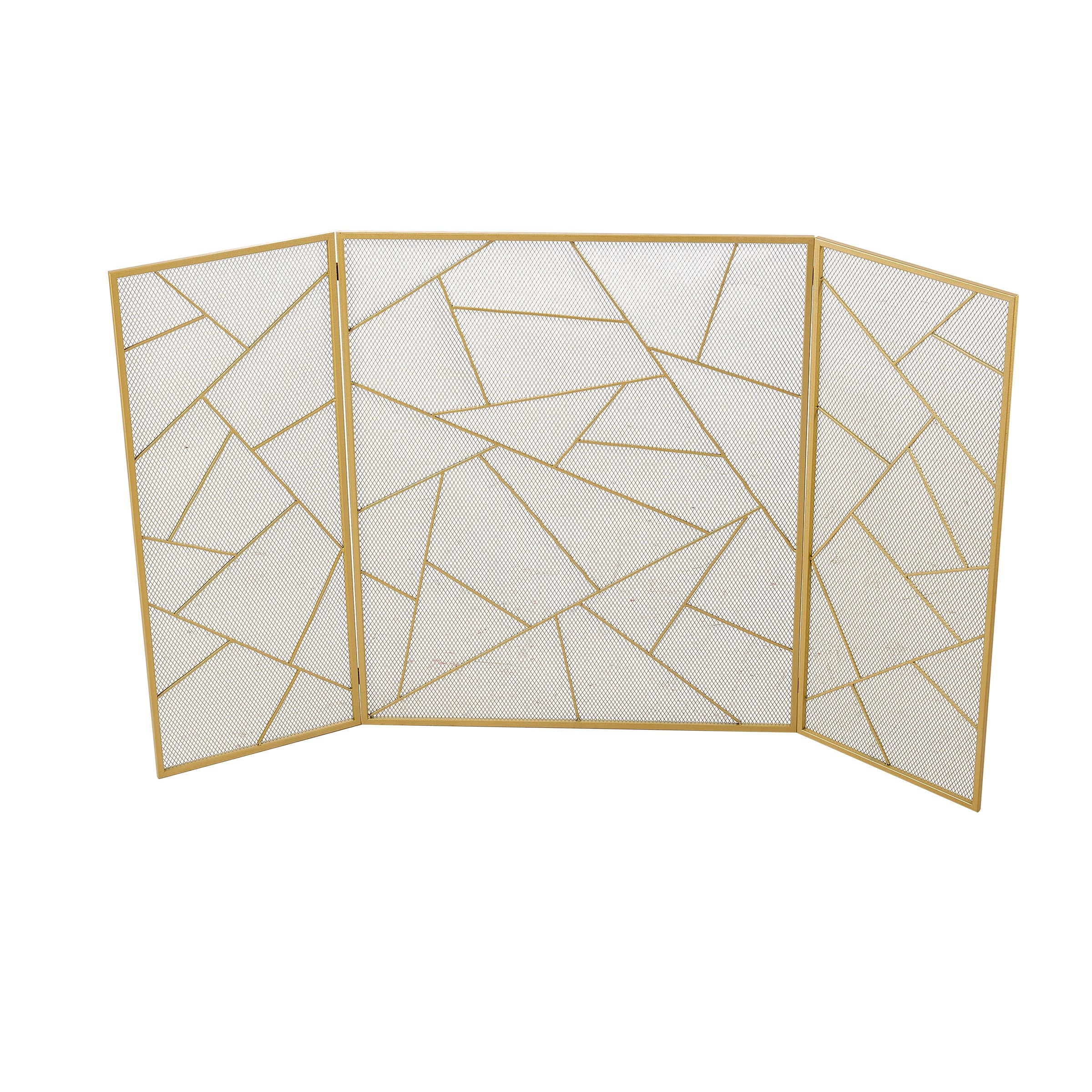 Smallbee Triple-Fold Iron Fireplace Screen Gold Frame – 132x1x80cm Smallbee UK 