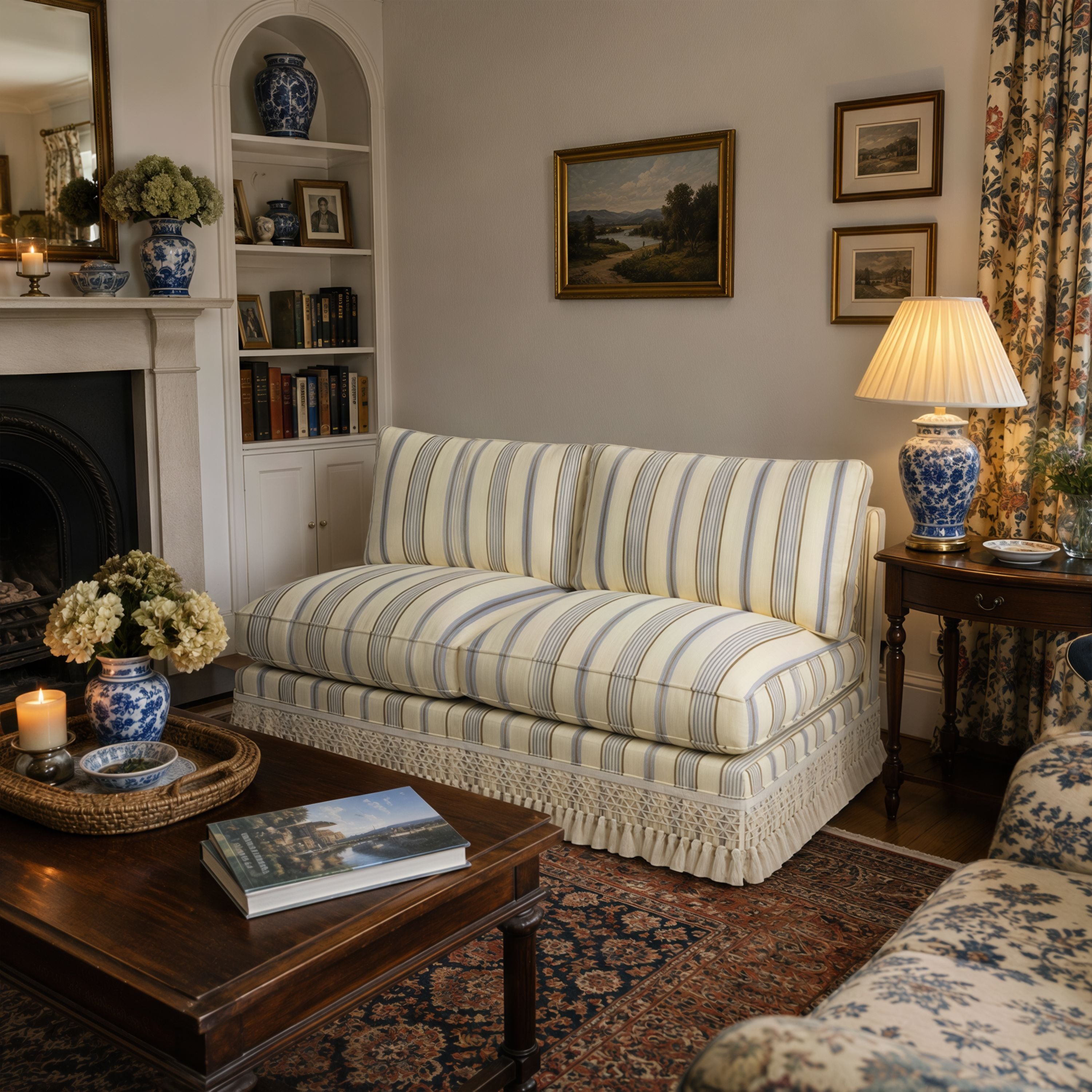 Armless Sofa with Fringed Trim and Removable Covers Cottonfy UK 