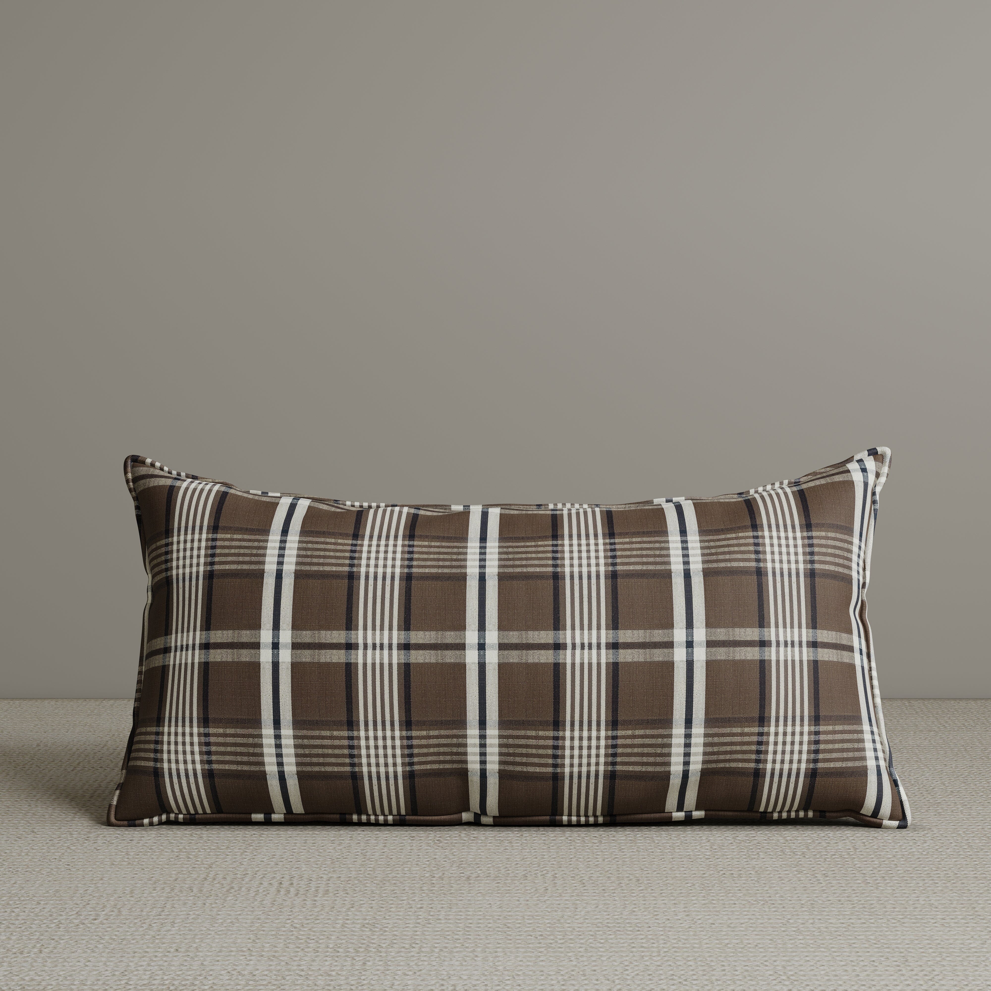 Exclusive Waist Cushion in Coffee Checkered Cotton Linen, 56*27*12 CM Cottonfy UK 1 PC In Stock 