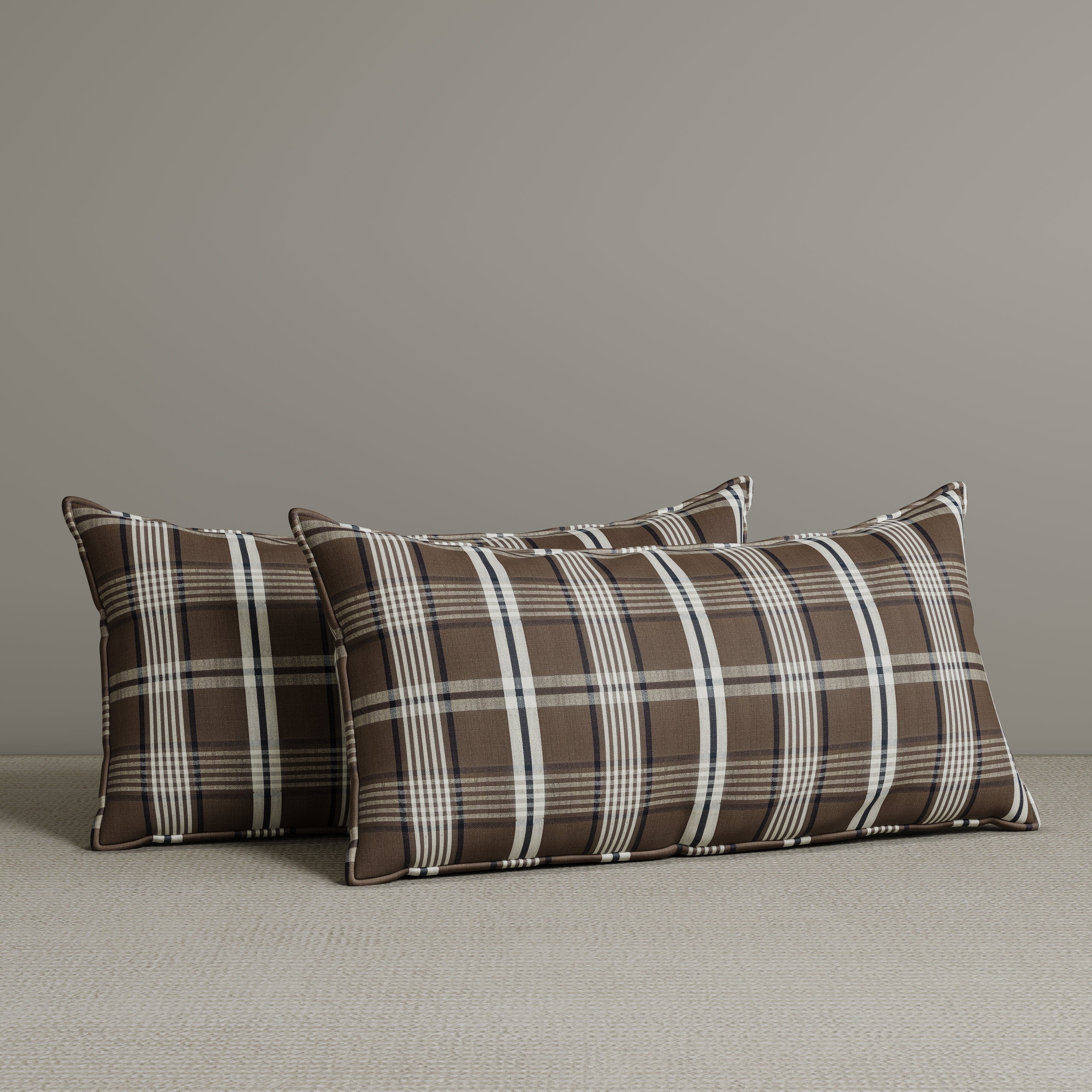 Exclusive Waist Cushion in Coffee Checkered Cotton Linen, 56*27*12 CM Cottonfy UK 2 PCS In Stock 