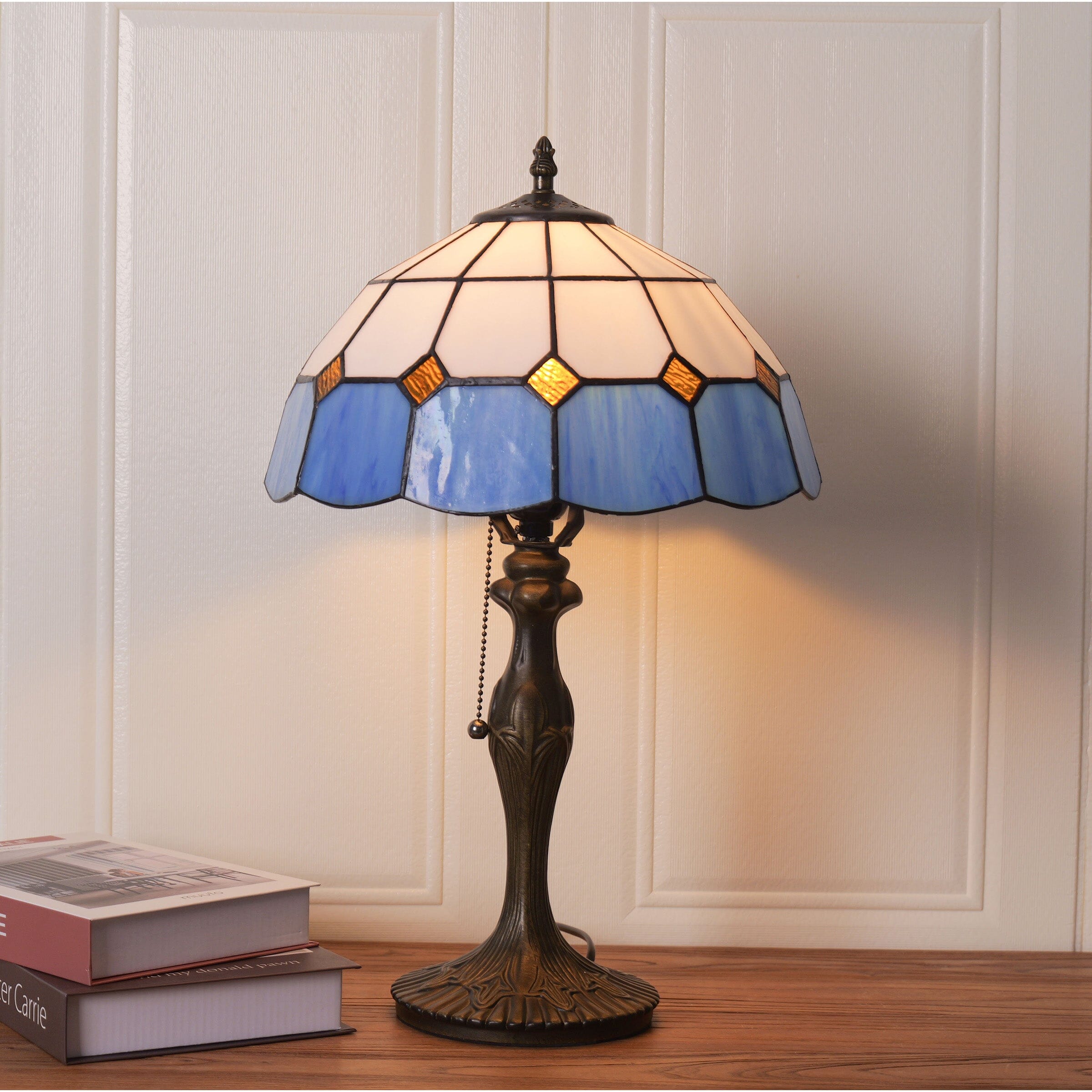 Lightsin Tiffany Table Lamp | Handcrafted Stained Glass Block Series Lightsin UK Blue 
