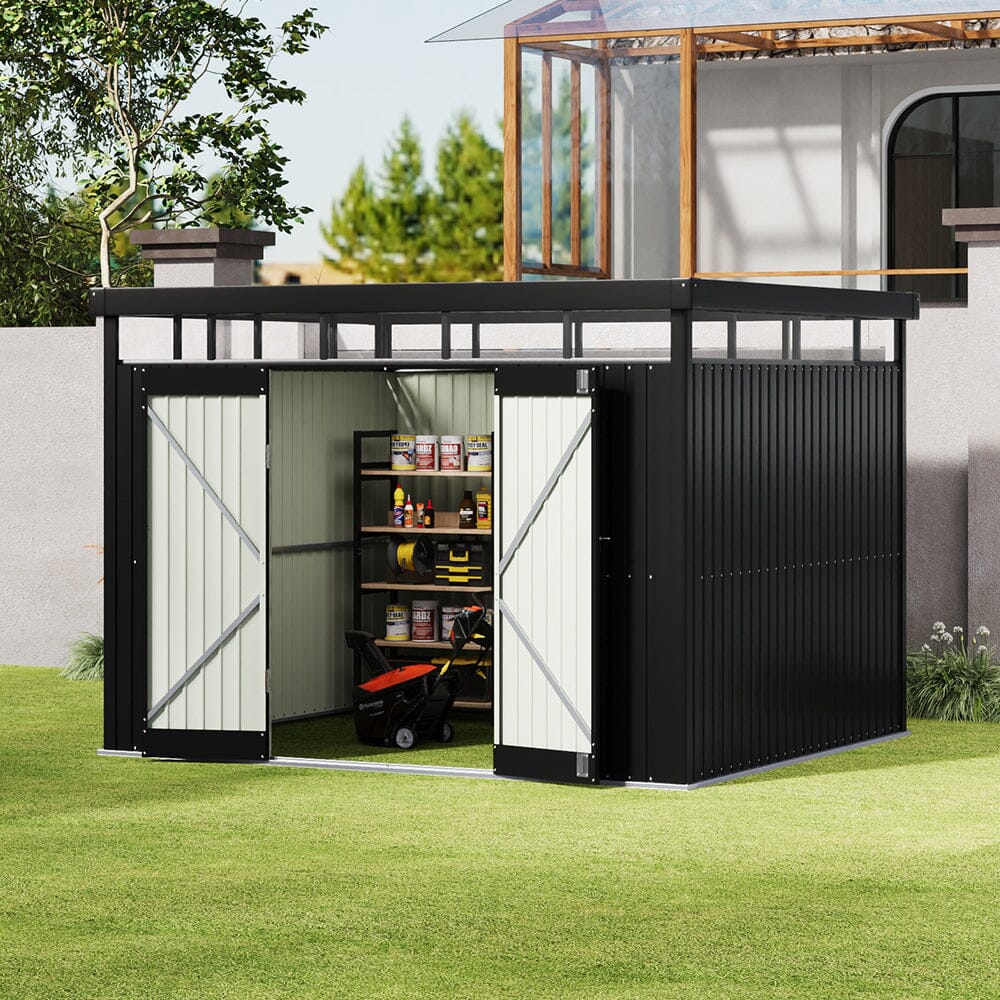 2x2.6x2m/1.6x2.6x2m/2.6x3x2m/4x3x2m Charcoal Black Galvanized Steel Storage Shed with Double/Single Lockable Doors Living and Home 2.6×3×2m 