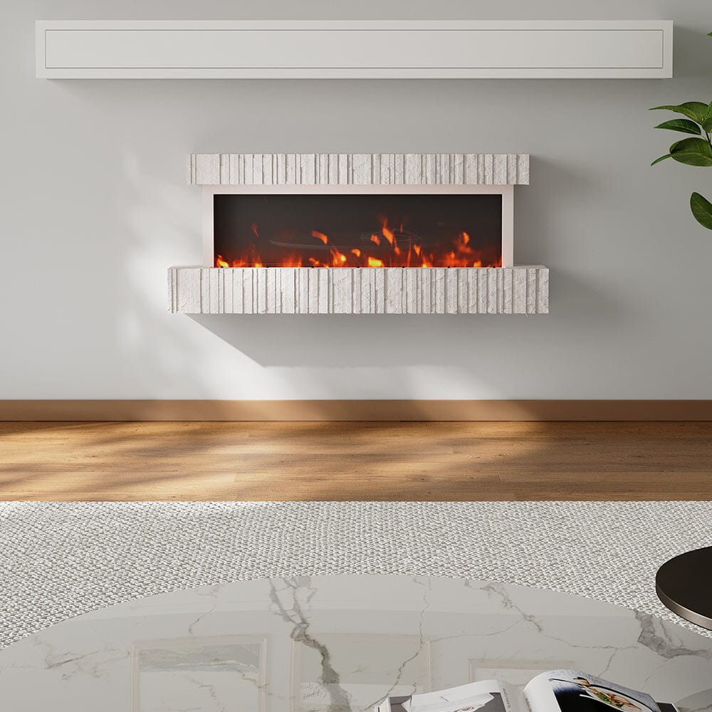 47/59 Inch Wall Mounted Electric Fireplace with Faux Stone Mantel, WiFi, Remote & LED Flames Living and Home 