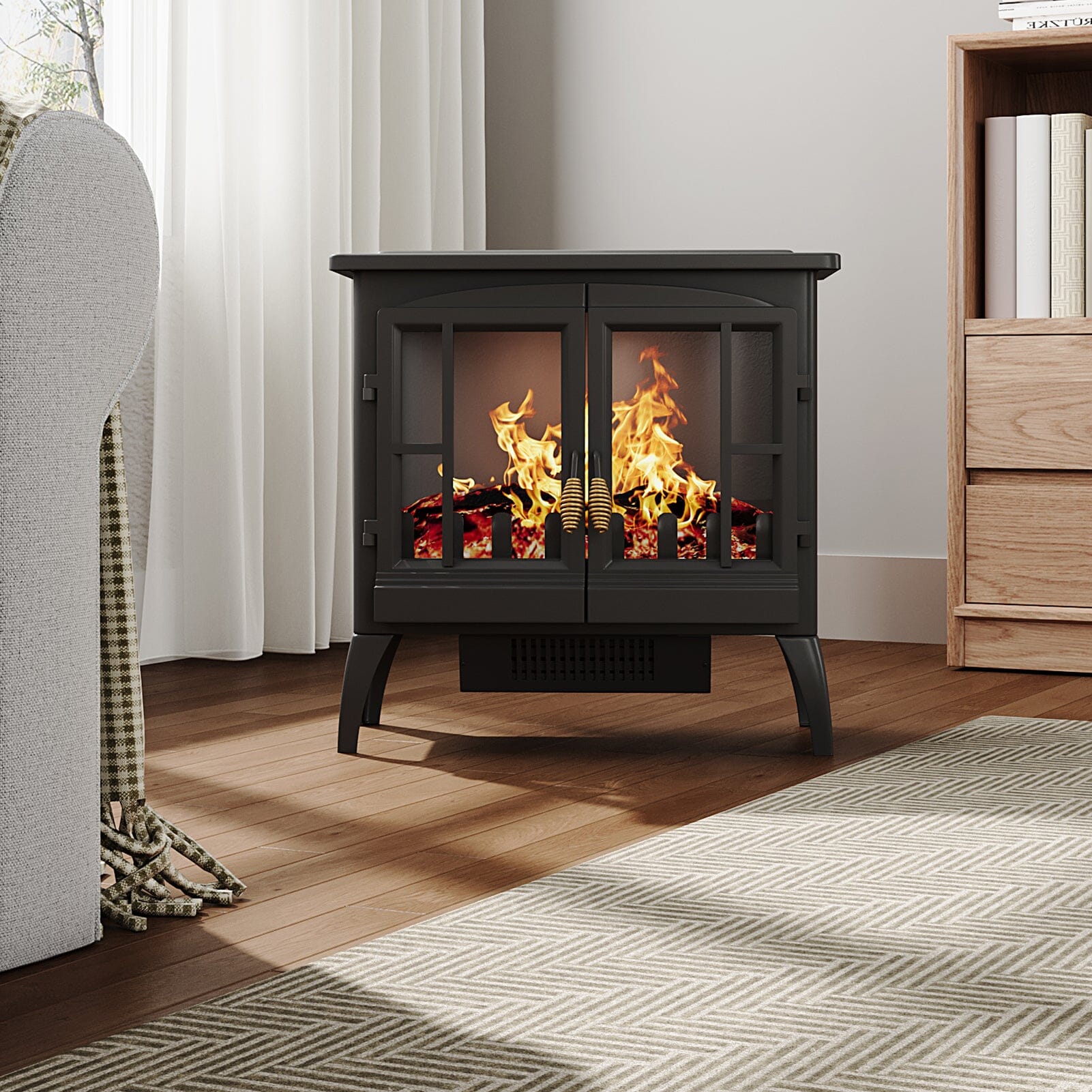 Black Freestanding Electric Fireplace Heater with Adjustable Flame Brightness Living and Home 