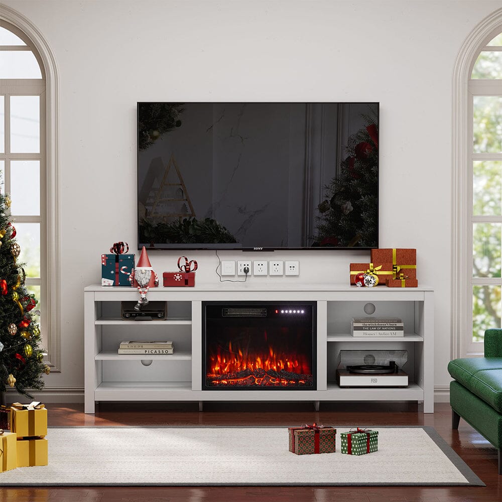 23Inch Electric Fireplace with TV Stand | 12 Flame Colours, Remote Control Living and Home Fireplace + TV Stand White 