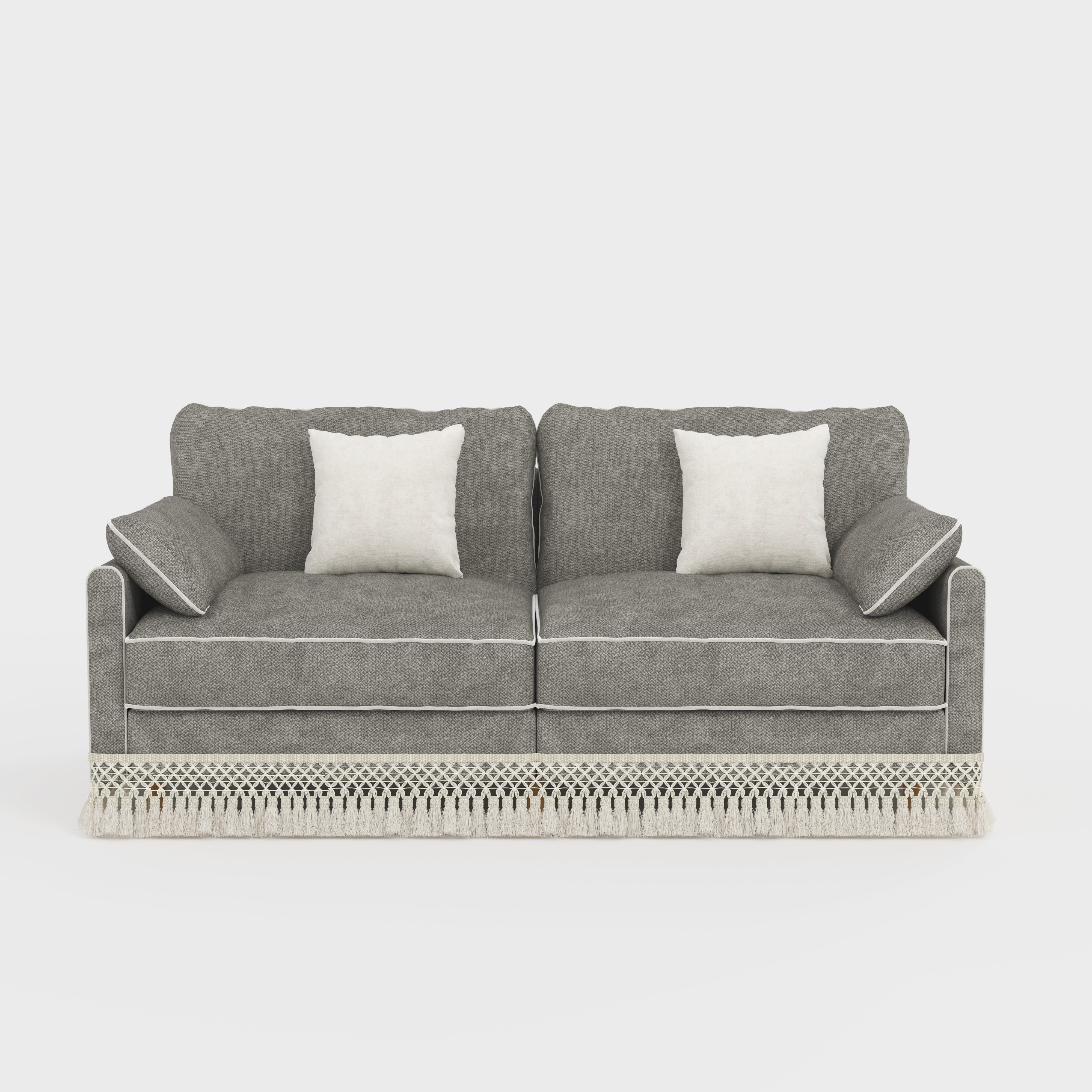 Cotton Linen Detachable Modular Sofa with Fringed Trim Cottonfy UK 2 Seater Flint Gray Pre-Order