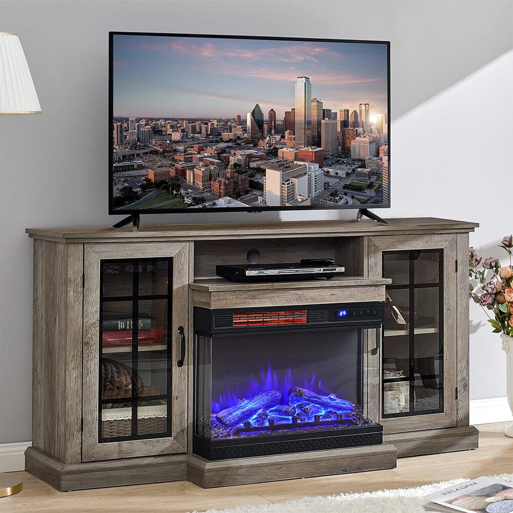 Smallbee Panoramic Glass Fireplace TV Stand with Storage Cabinets, Customizable Flames & Remote Control Smallbee UK 
