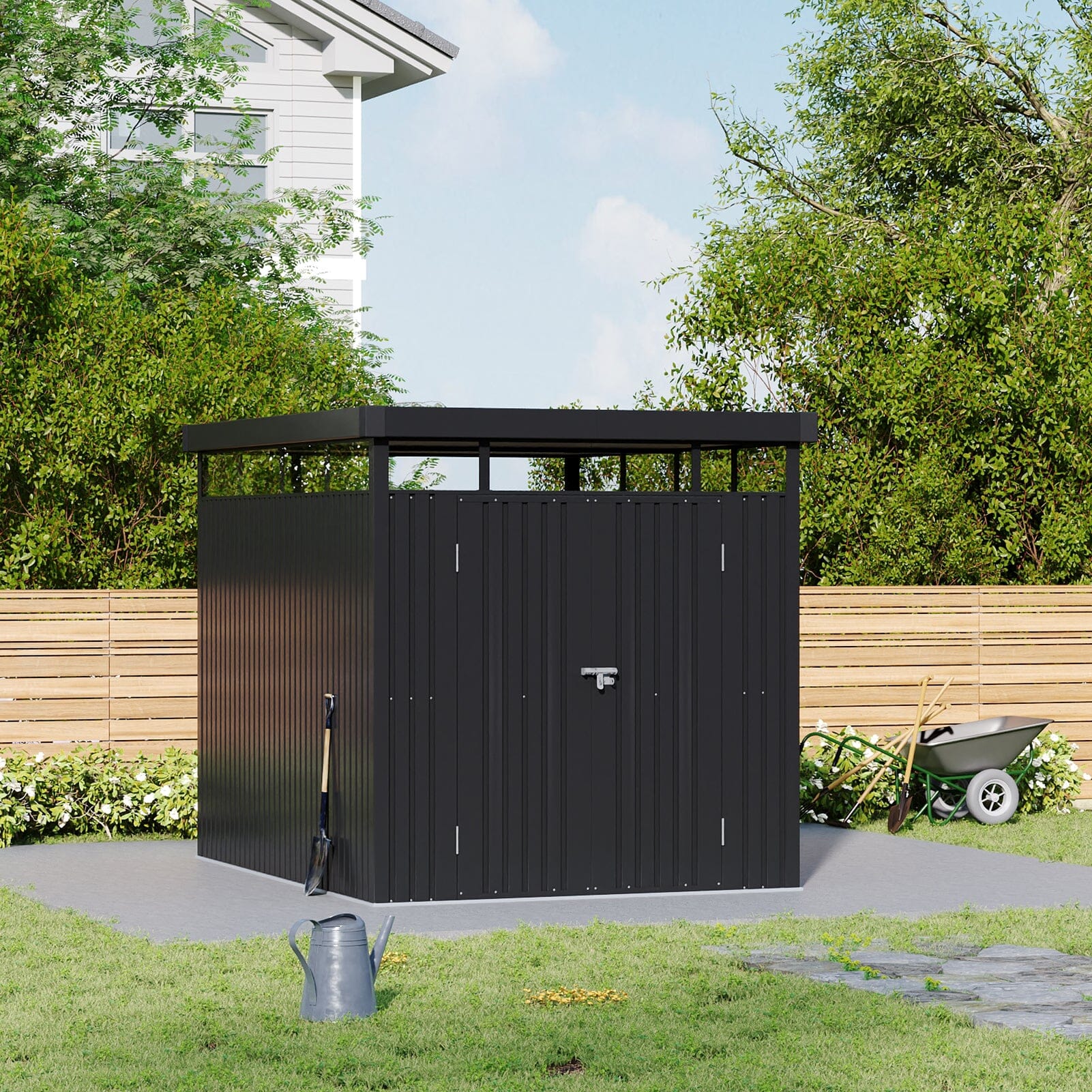 2x2.6x2m/1.6x2.6x2m/2.6x3x2m/4x3x2m Charcoal Black Galvanized Steel Storage Shed with Double/Single Lockable Doors Living and Home 