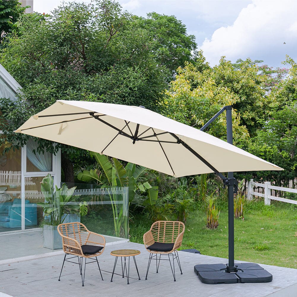 300cm Wide Garden Parasol Outdoor Hanging UV Resistant and Waterproof Umbrella for Patio Parasols Living and Home Parasol + Cross Base + Petal Water Tank Beige 