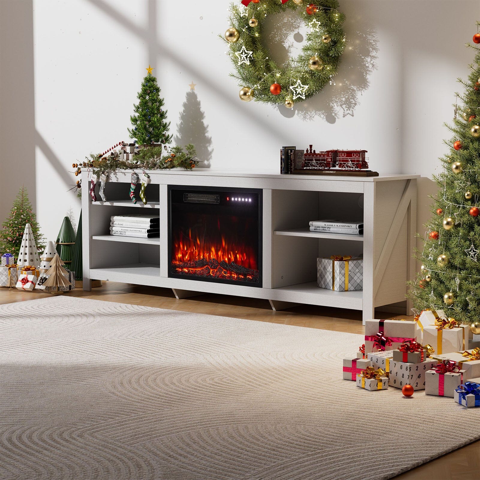 23Inch Electric Fireplace with TV Stand | 12 Flame Colours, Remote Control Living and Home 