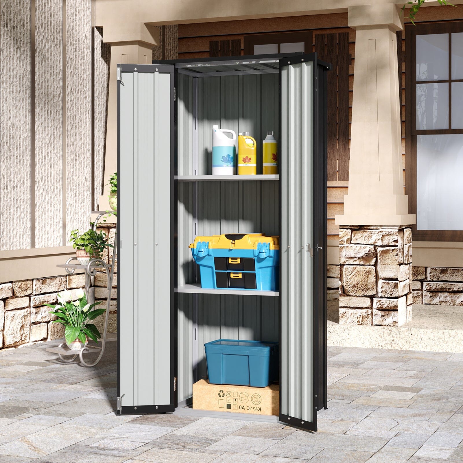 1.5*2.5ft Flat Roof Charcoal Black Tool Cabinet Living and Home 