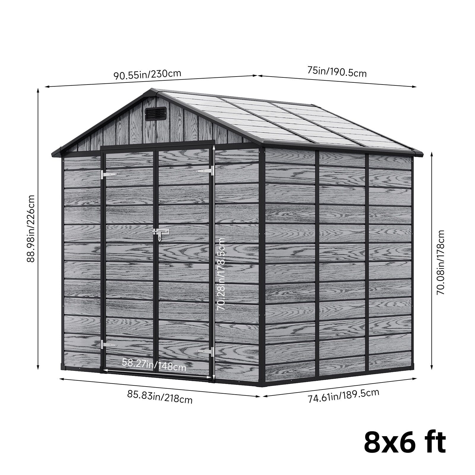 8x6ft / 8x8ft Plastic Outdoor Apex Roof Tool Shed with Dual-door (Ver.2) Living and Home 