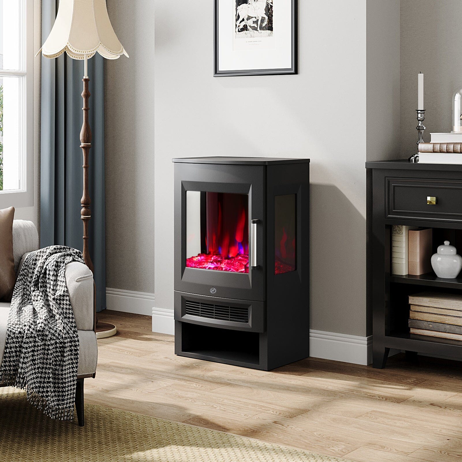 Smallbee 3-Sided Freestanding Electric Fireplace with Remote Control – Black, 900/1800W, Adjustable LED Flame & Temperature Smallbee UK 