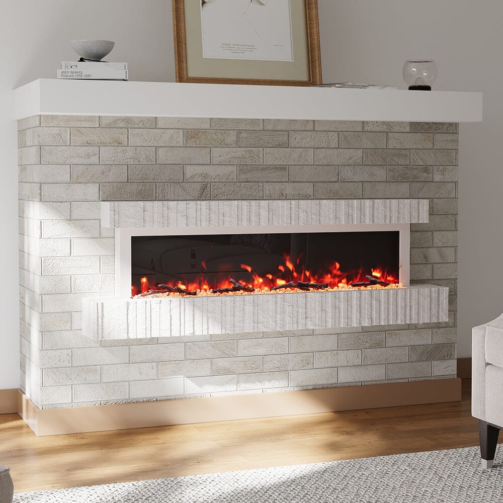 47/59 Inch Wall Mounted Electric Fireplace with Faux Stone Mantel, WiFi, Remote & LED Flames Living and Home 