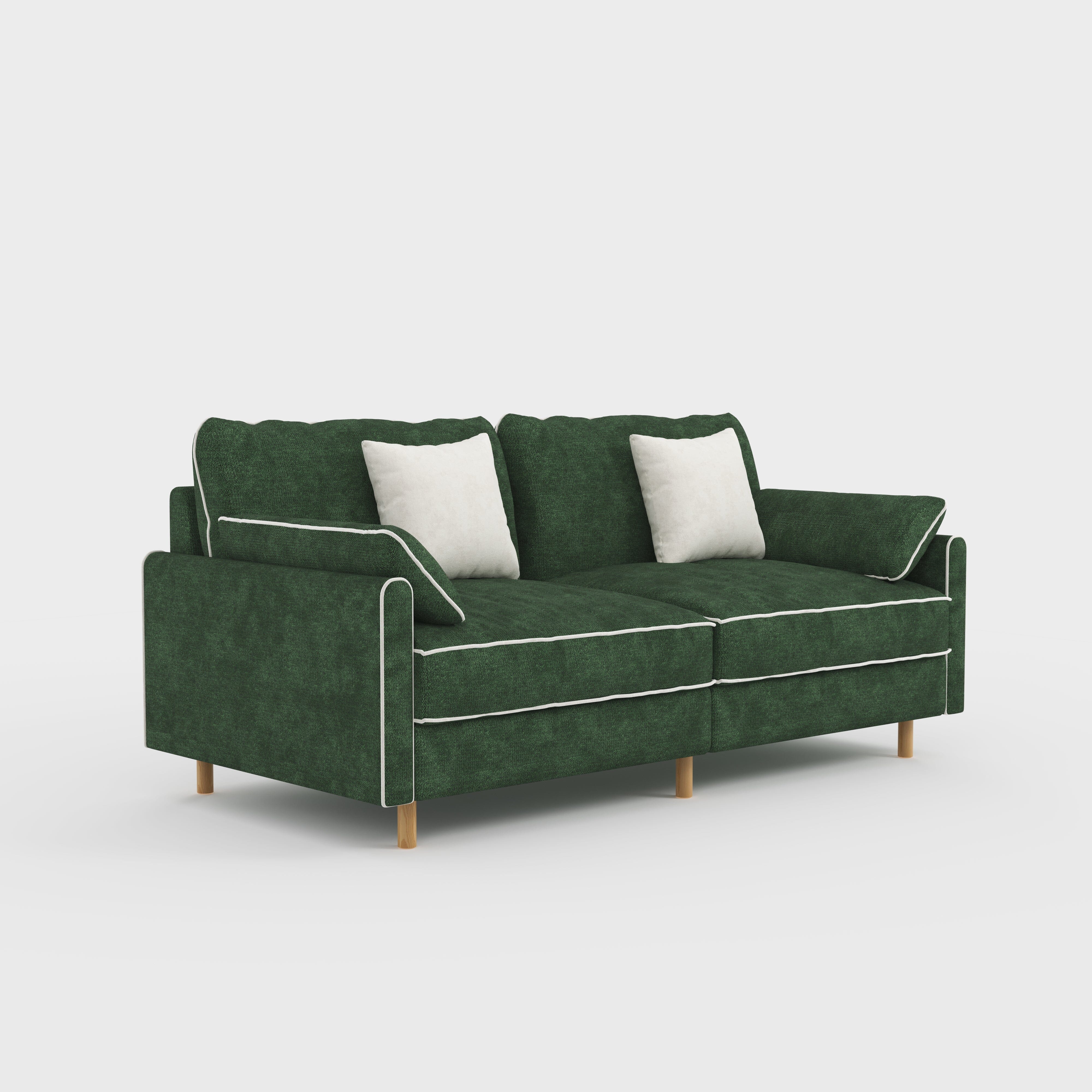 Cotton Linen Detachable Modular Sofa with Fringed Trim Cottonfy UK 2 Seater (without Fringed Trim) Forest Green In Stock