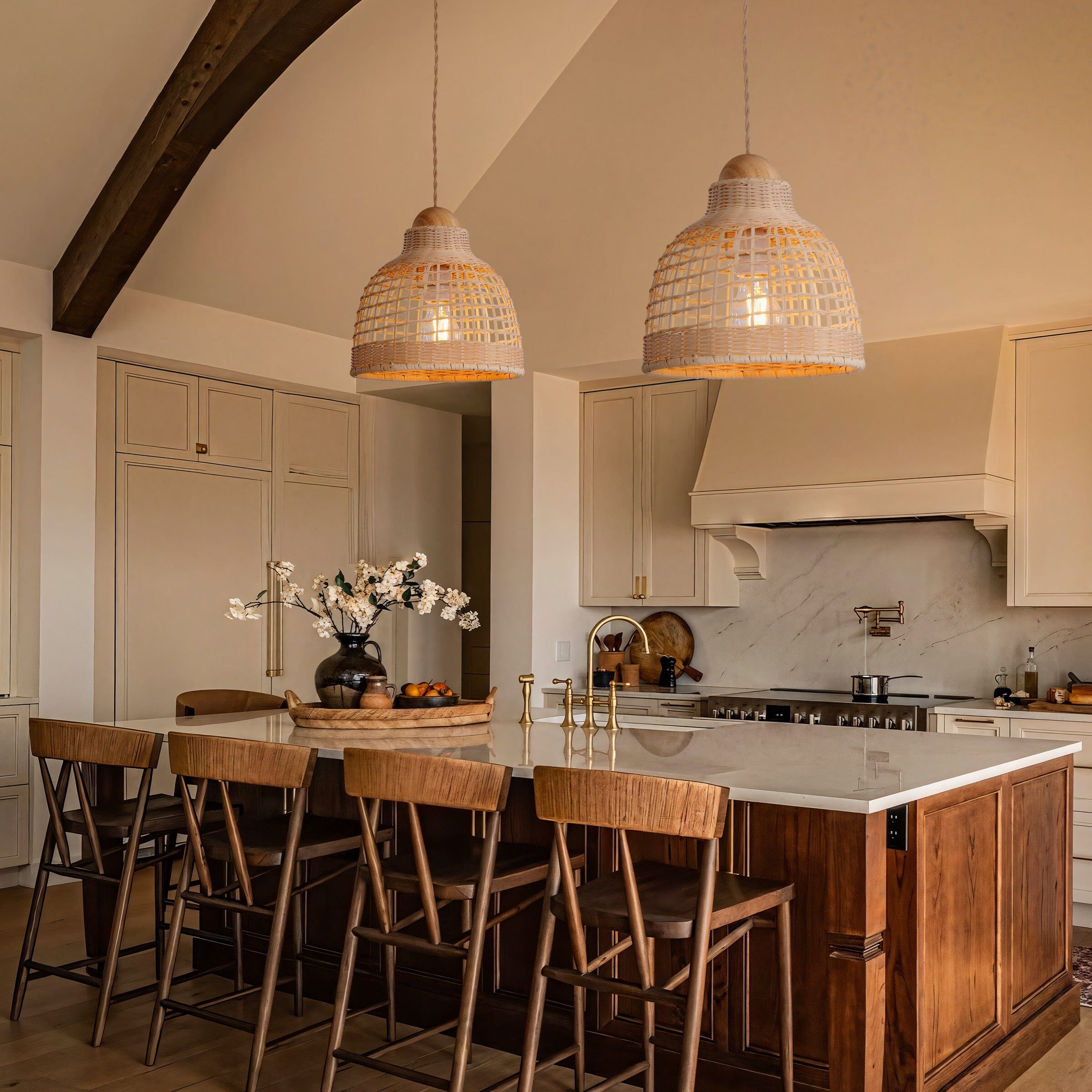 Lightsin Elegant Vintage Woven Rattan Minimalist Pendant Light Lightsin UK 35cm Dia 2 Unit 