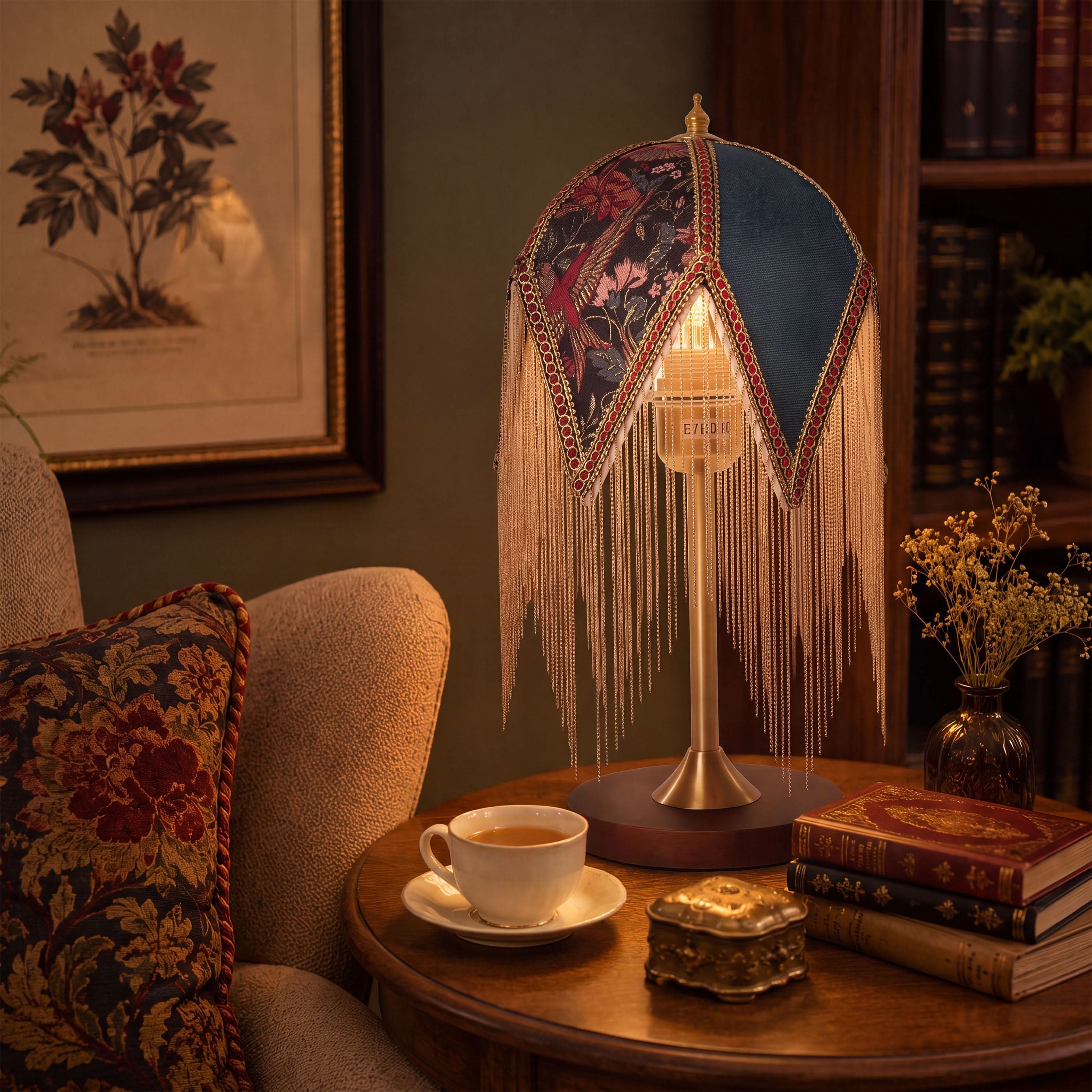 Mid-Century Vintage Tassel Table Lamp | Antique Brass & Fabric Bedside Lamp Lightsin UK 
