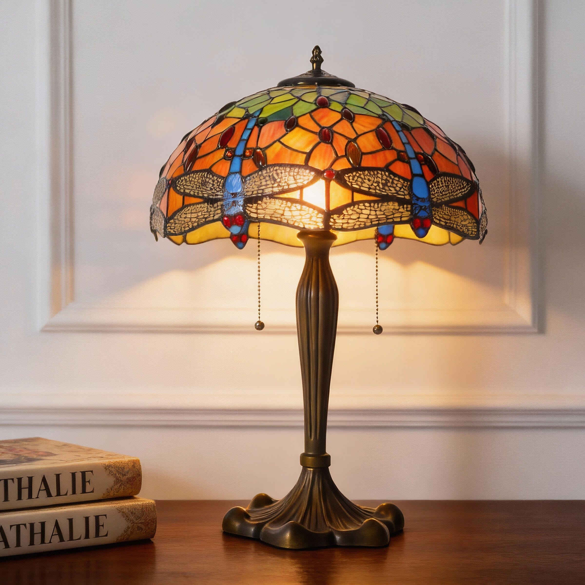 Lightsin Tiffany Table Lamp | Handcrafted Stained Glass Dragonfly Series Blue Dragonfly Lightsin UK 