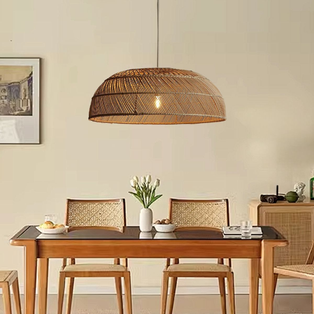 Lightsin Handcrafted Rattan LED Lid-Shaped Pendant Light Lightsin UK 