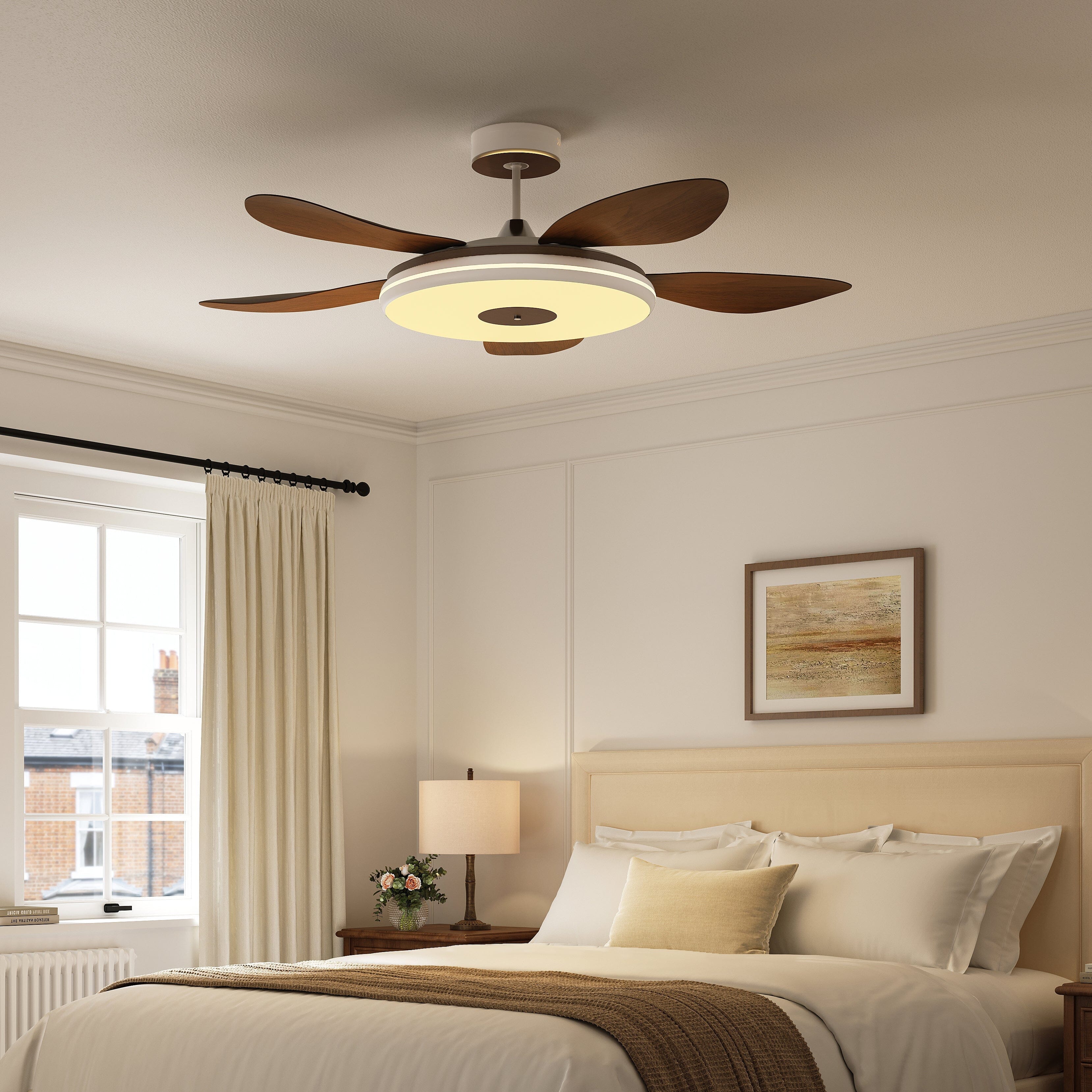 Walnut 48 Inch Reversible LED Ceiling Fan Light with Remote Lightsin UK 