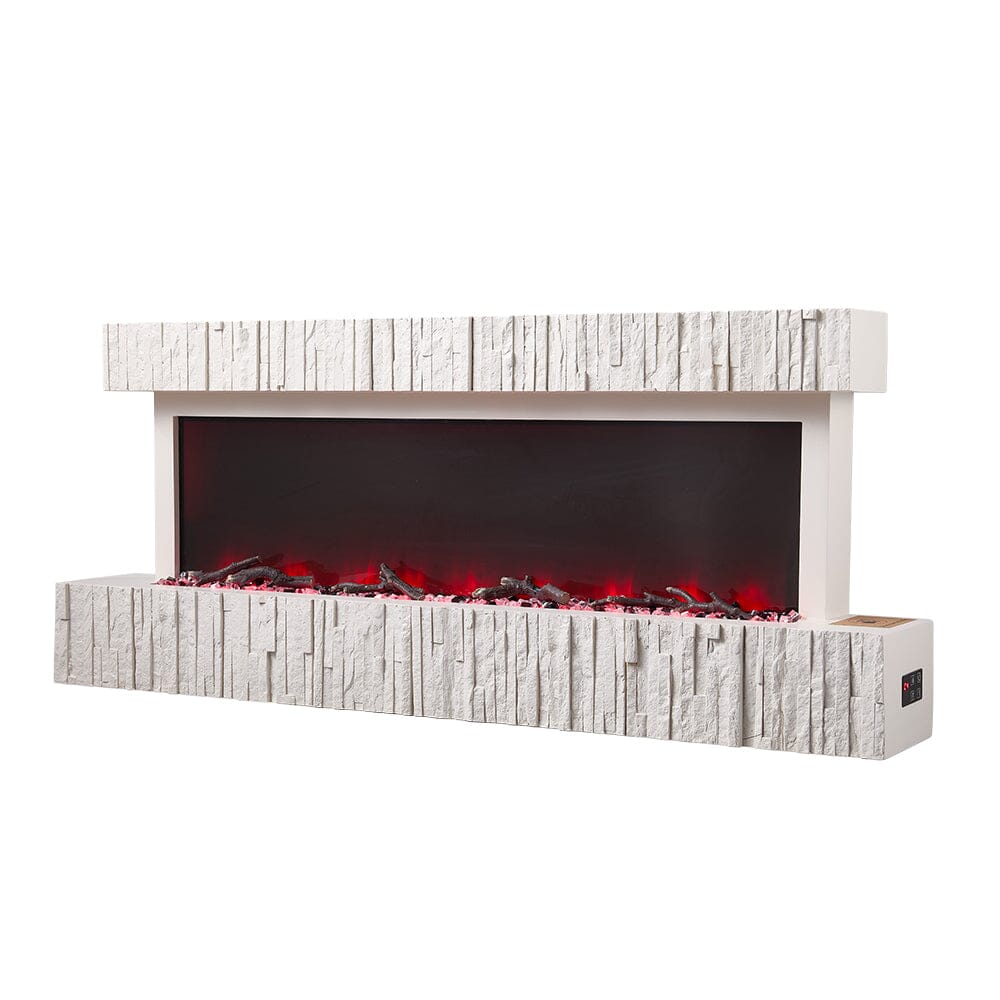 47/59 Inch Wall Mounted Electric Fireplace with Faux Stone Mantel, WiFi, Remote & LED Flames Living and Home 