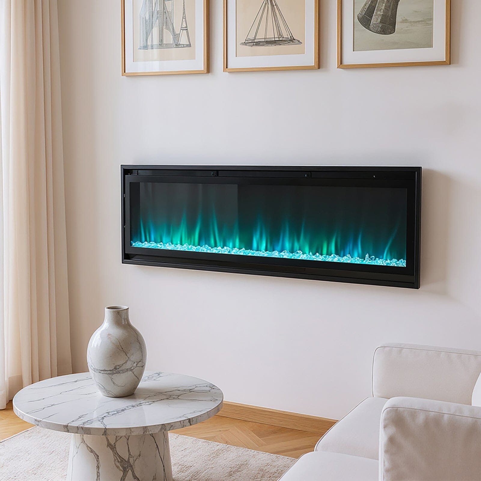 40/50/60inch Black Wall Mounted & Recessed Electric Fireplace with Adjustable Flame & Brightness Living and Home 60inch (Pre-Order) 