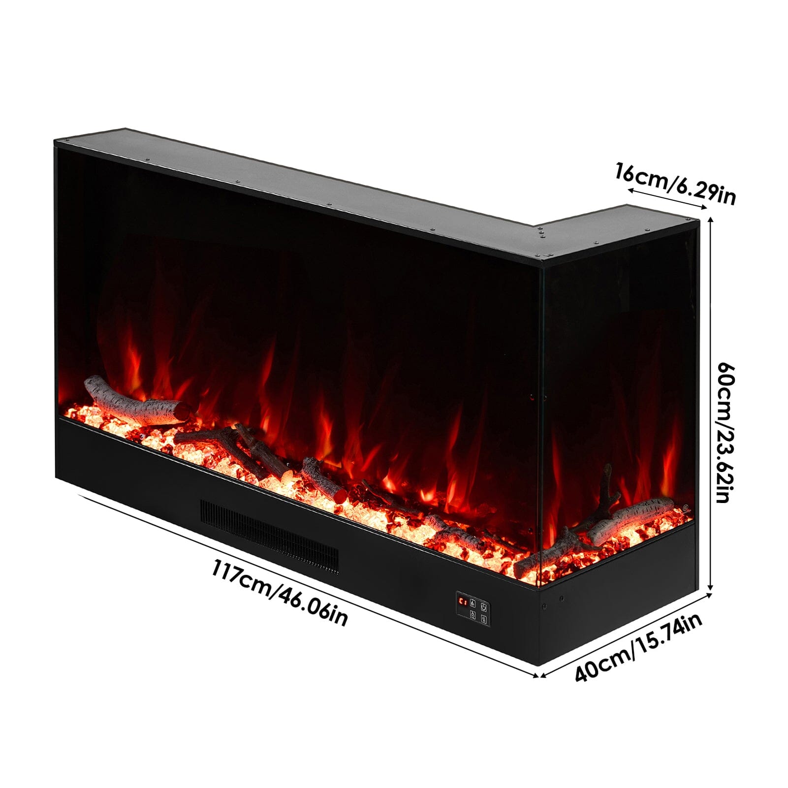 46/60inch L-Shaped Electric Fireplace – WiFi Control, LED Display, Resin Logs & Crystal Stones with Heating Living and Home 