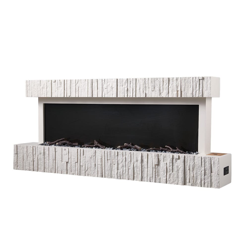 47/59 Inch Wall Mounted Electric Fireplace with Faux Stone Mantel, WiFi, Remote & LED Flames Living and Home 