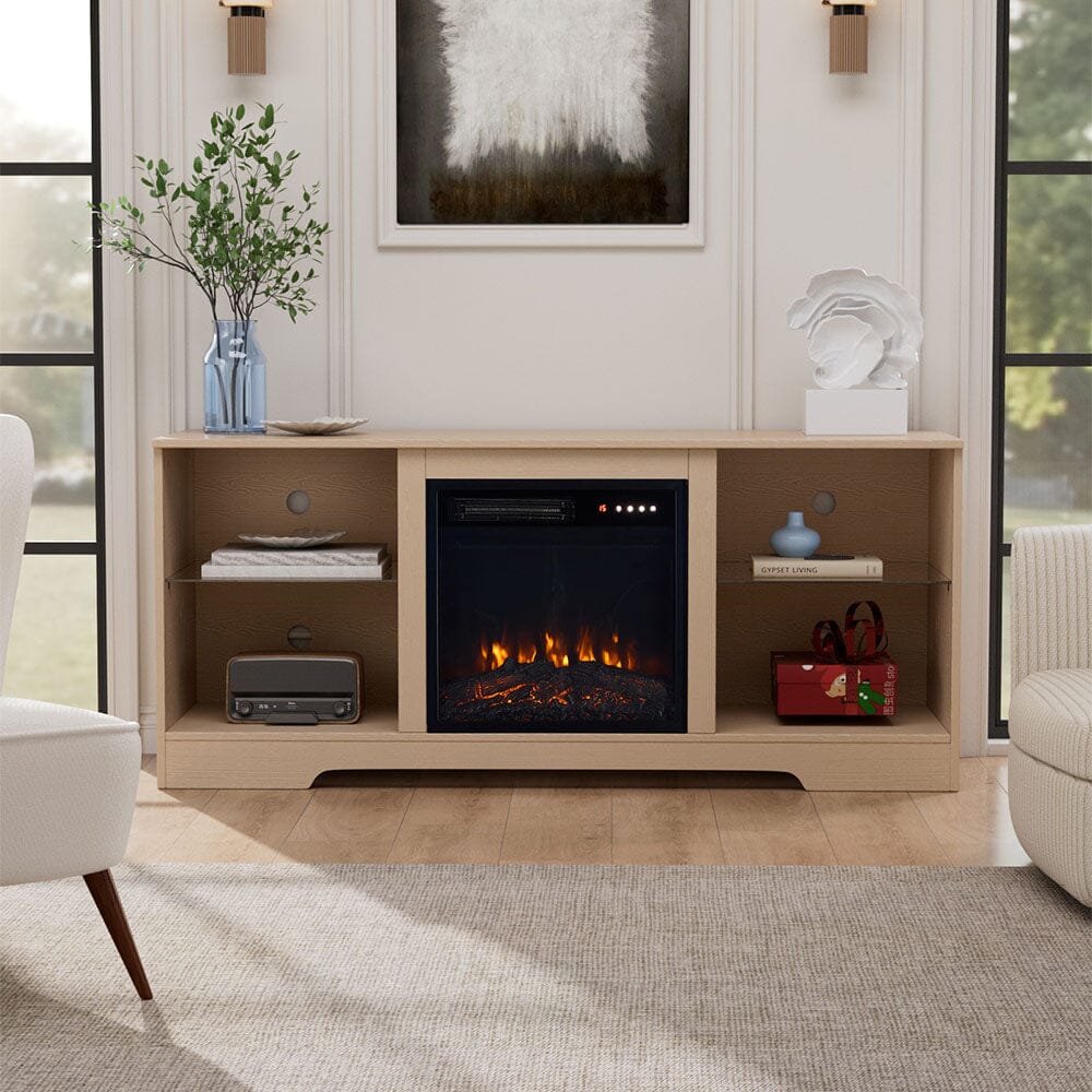 Wood Grain Fireplace Cabinet with 18inch Electric Fire | Touchscreen-enabled & remote-controlled Living and Home 