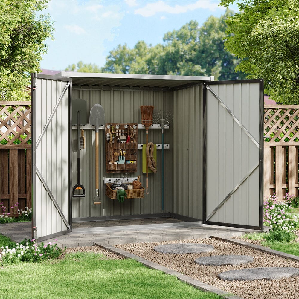 5.5x3ft Grey Slanted Roof Garden Shed with Double Doors Living and Home 