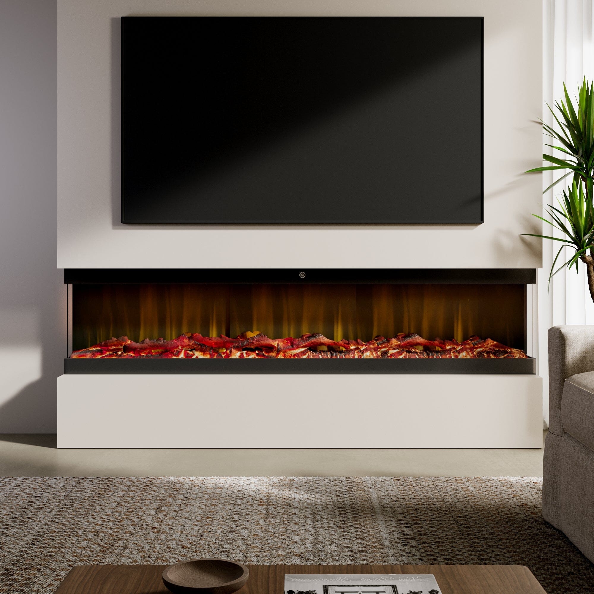 42/48/56/72inch 3-Sided Black/White Electric Fireplace with Remote Control, WiFi Function, Adjustable LED Flames and Heating Modes Living and Home Black 56inch 