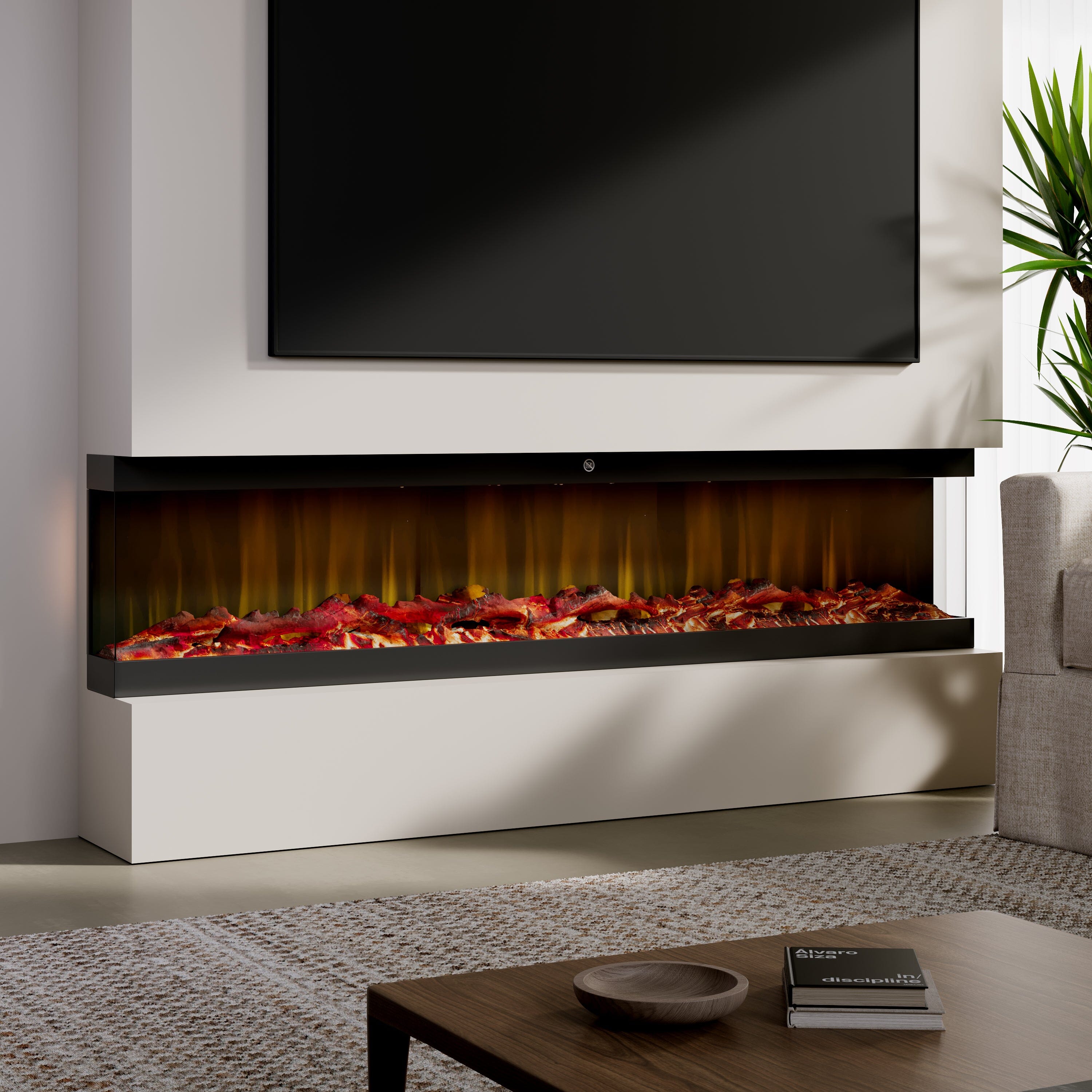 42/48/56/72inch 3-Sided Black/White Electric Fireplace with Remote Control, WiFi Function, Adjustable LED Flames and Heating Modes Living and Home 