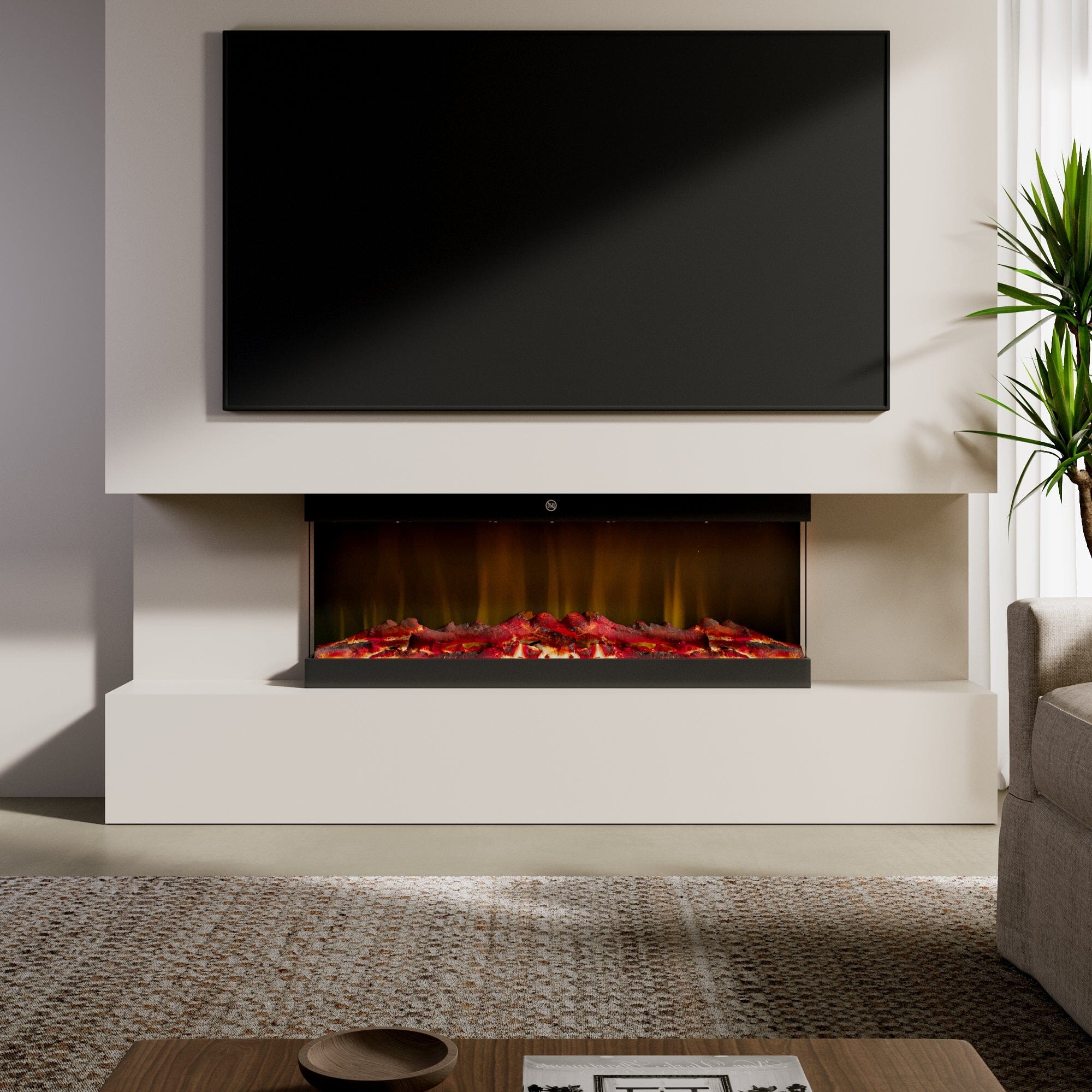 42/48/56/72inch 3-Sided Black/White Electric Fireplace with Remote Control, WiFi Function, Adjustable LED Flames and Heating Modes Living and Home Black 42inch 