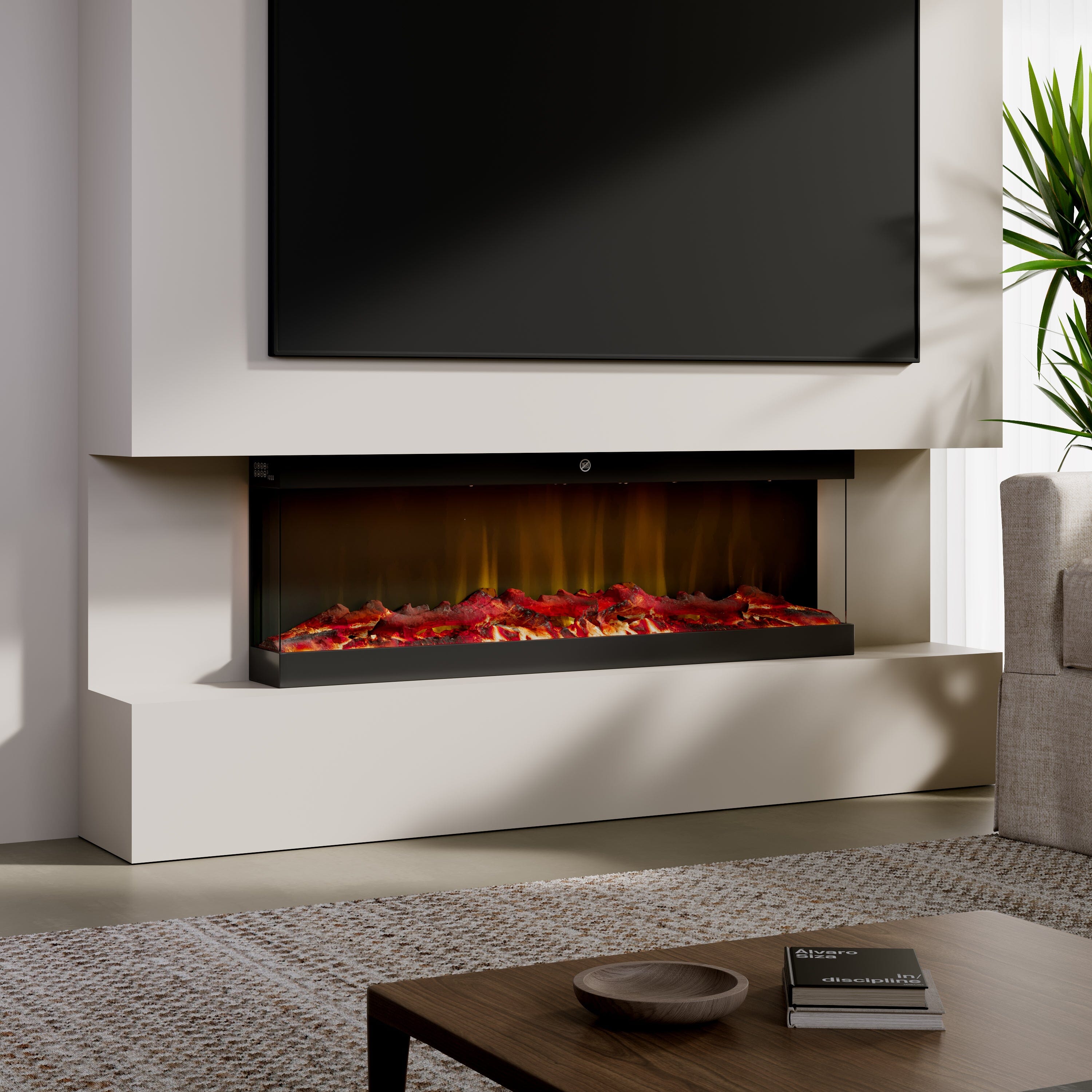 42/48/56/72inch 3-Sided Black/White Electric Fireplace with Remote Control, WiFi Function, Adjustable LED Flames and Heating Modes Living and Home 