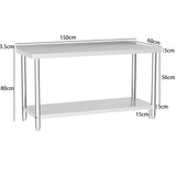 2 Tiers Commercial Kitchen Prep Table Stainless Steel Work Table Commercial Work Tables Living and Home 