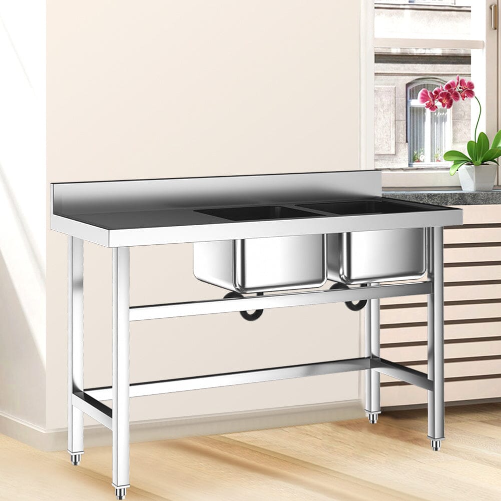 Commercial Kitchen Sink 2 Compartment Stainless Steel with Left Drainboard Living and Home 