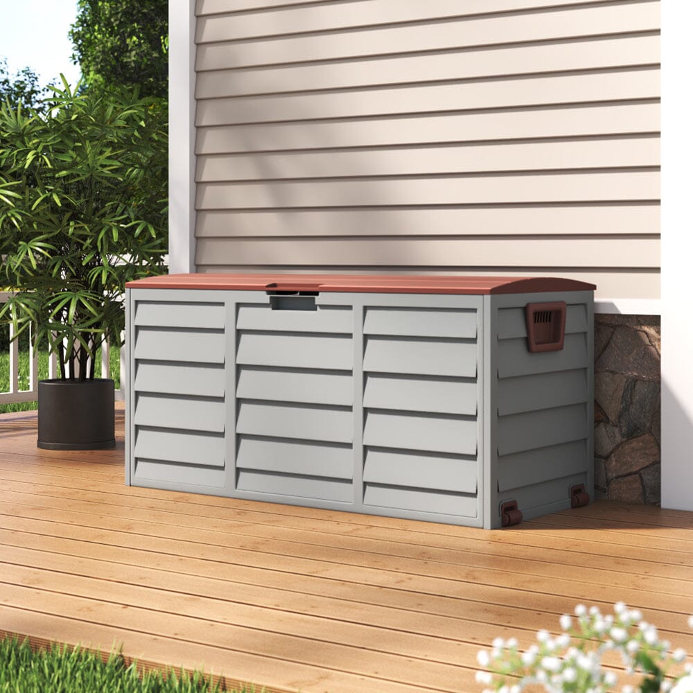 3ft L Grey Garden Storage Chest Box with Brown/Black Cover Garden Storage Boxes Living and Home 