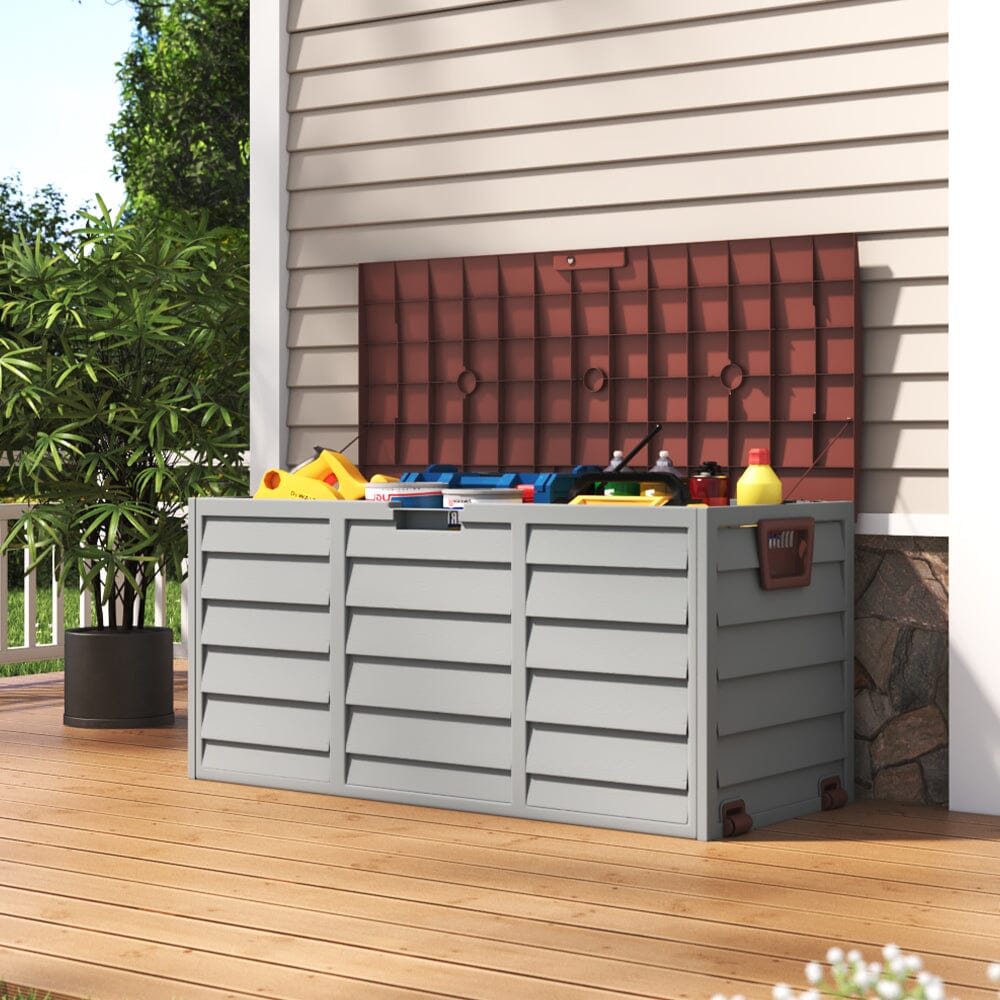 3ft L Grey Garden Storage Chest Box with Brown/Black Cover Garden Storage Boxes Living and Home Grey+Black 