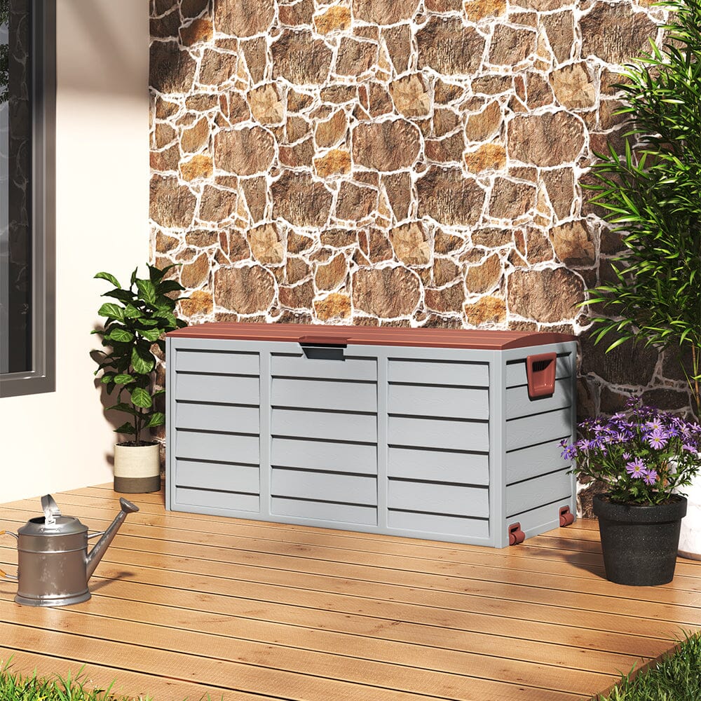 3ft L Grey Garden Storage Chest Box with Brown/Black Cover Garden Storage Boxes Living and Home 