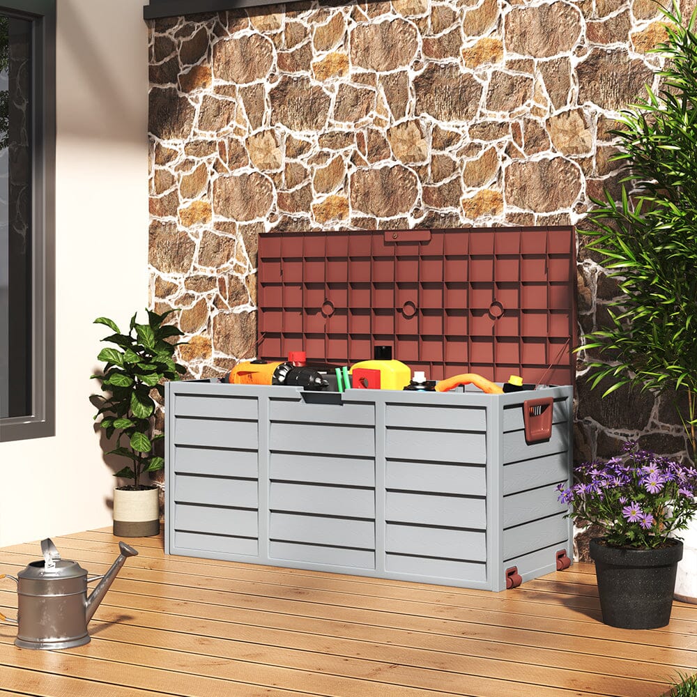 3ft L Grey Garden Storage Chest Box with Brown/Black Cover Garden Storage Boxes Living and Home 