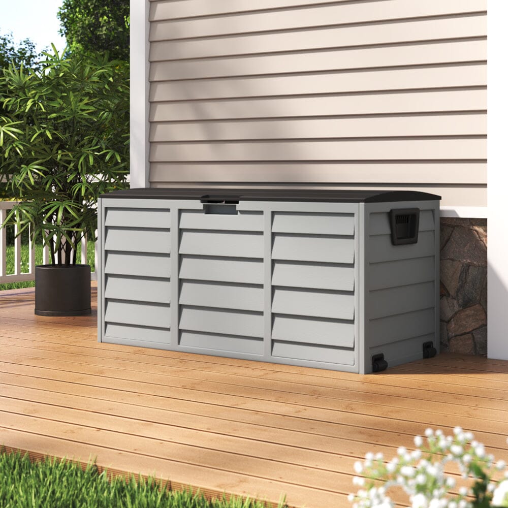 3ft L Grey Garden Storage Chest Box with Brown/Black Cover Garden Storage Boxes Living and Home 