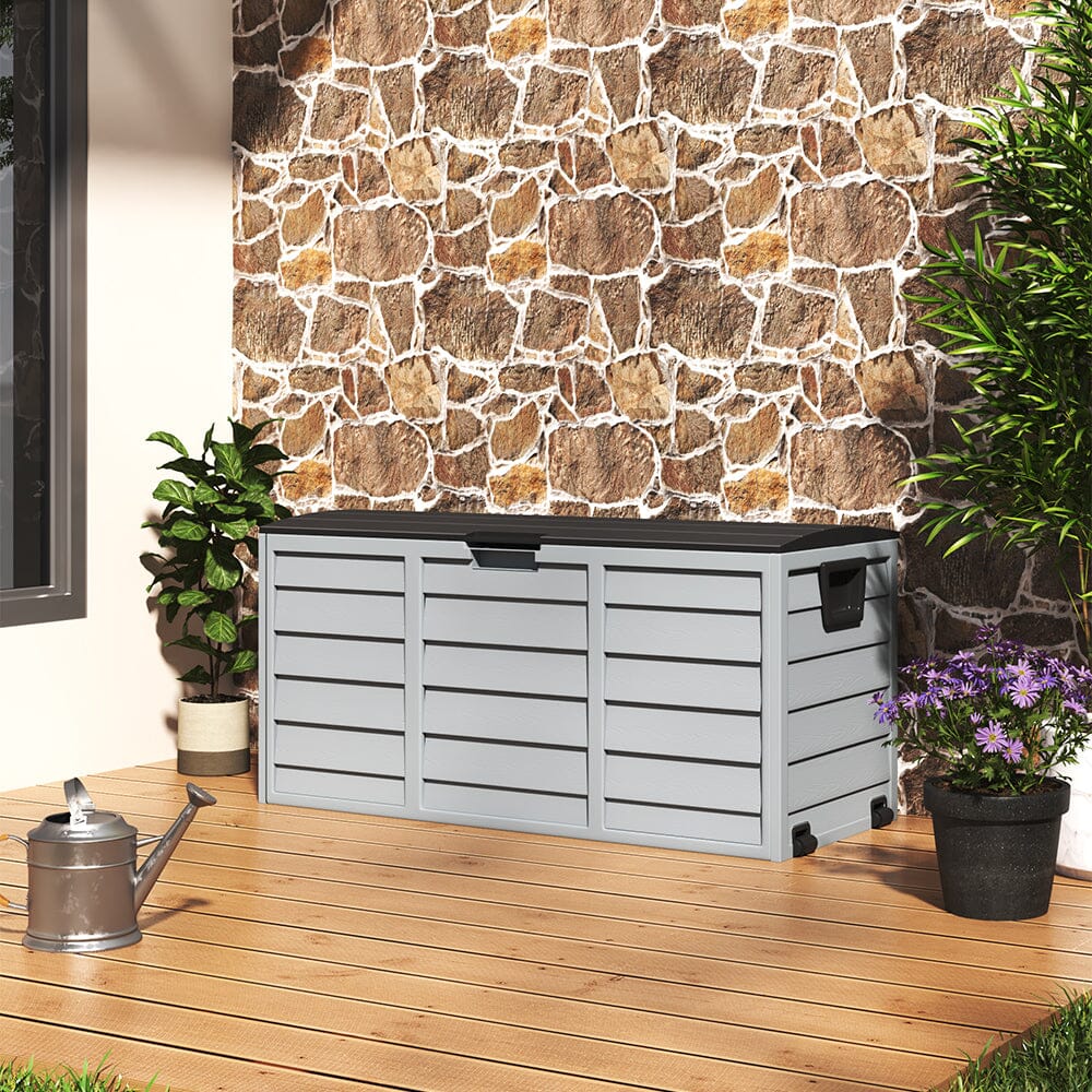 3ft L Grey Garden Storage Chest Box with Brown/Black Cover Garden Storage Boxes Living and Home 