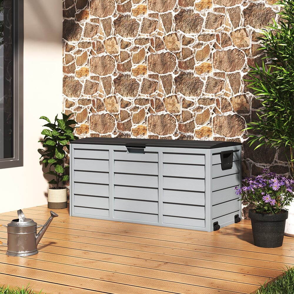 4ft PP Garden Storage Deck Box Large Outdoor Grey/Black Garden Storage Boxes Living and Home 