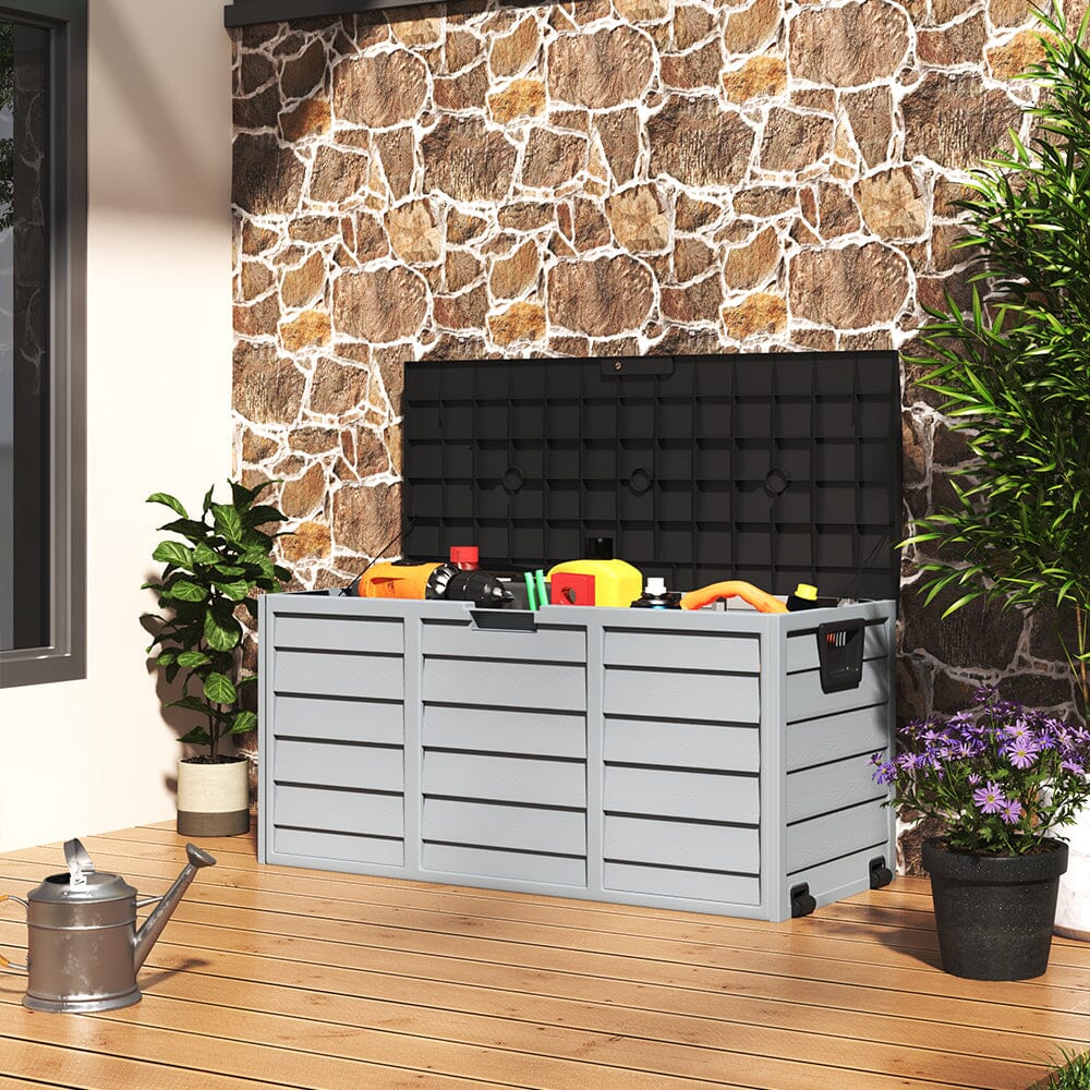 3ft L Grey Garden Storage Chest Box with Brown/Black Cover Garden Storage Boxes Living and Home 