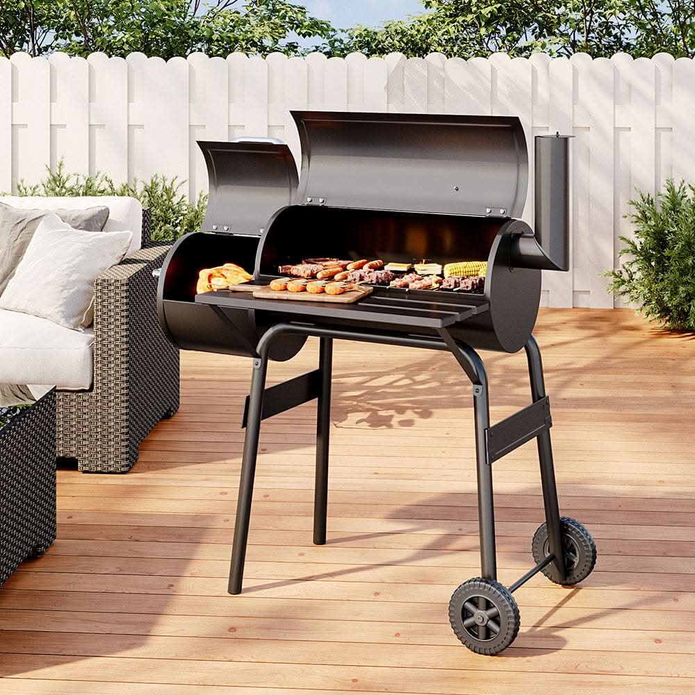 3ft Outdoor BBQ Grill Offset 2 1 Smoker Wheels
