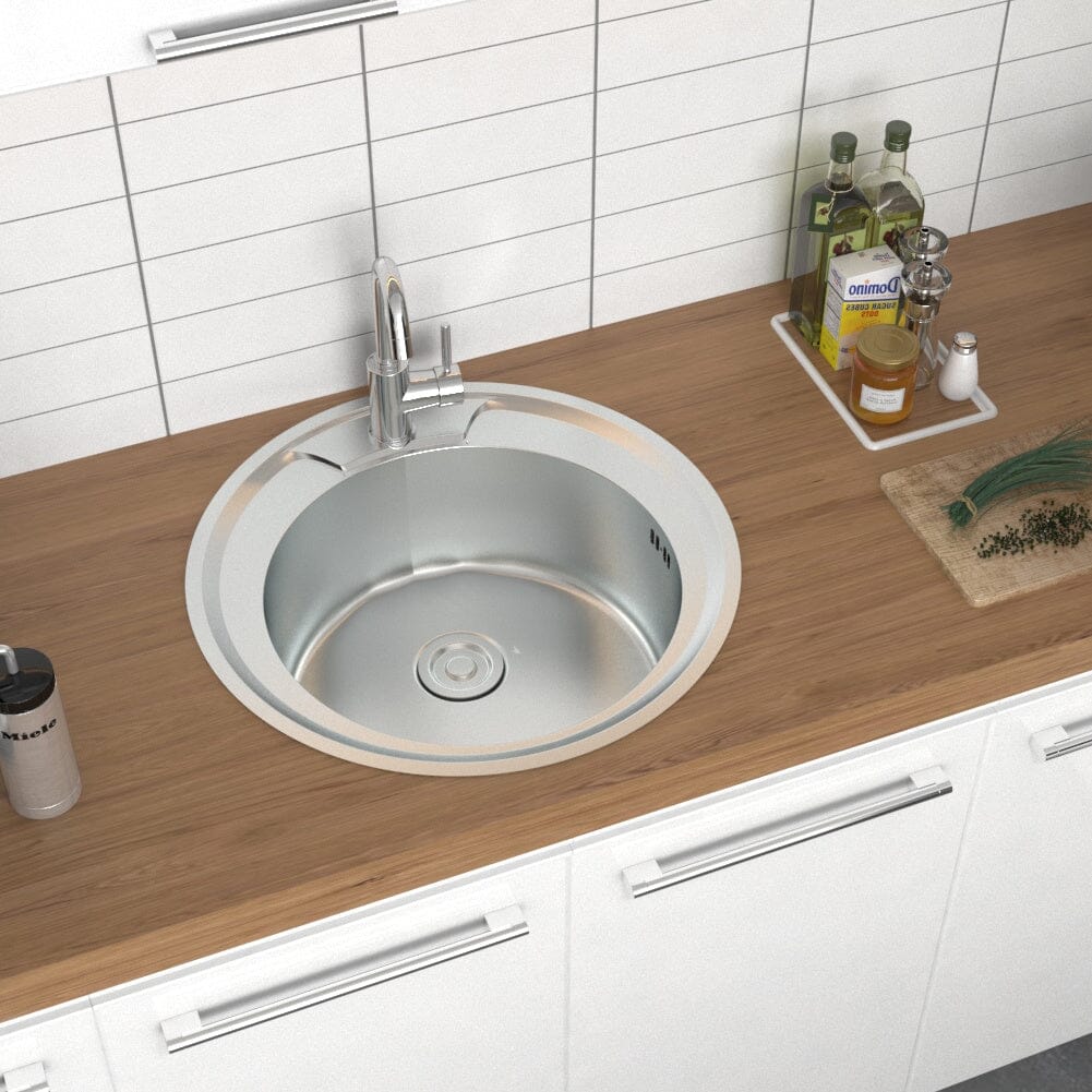 Stainless Steel Kitchen Sink Single Bowl Catering Living and Home 49cm W x 49cm D x 17.5cm H 