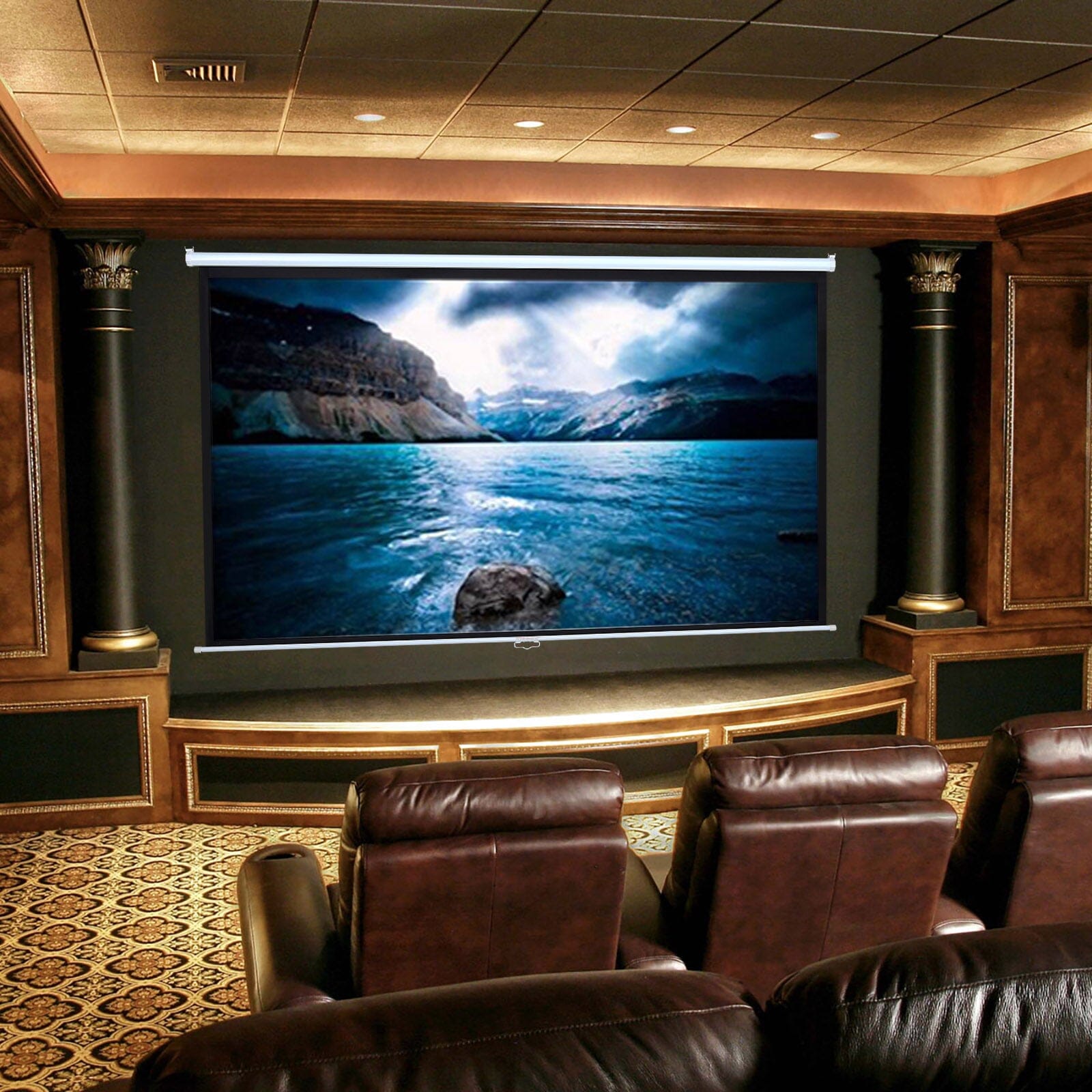 4:3 Manual Pull Down Projector Screen Home Theater Projection Movie Sc ...